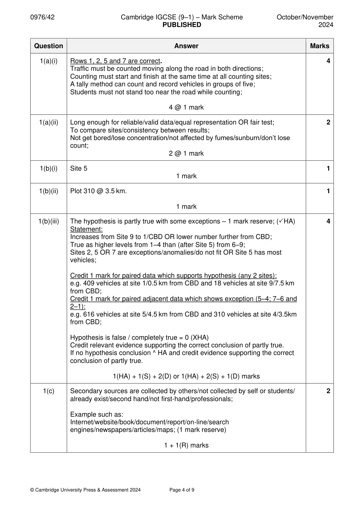 Mark scheme, page 4 of 9