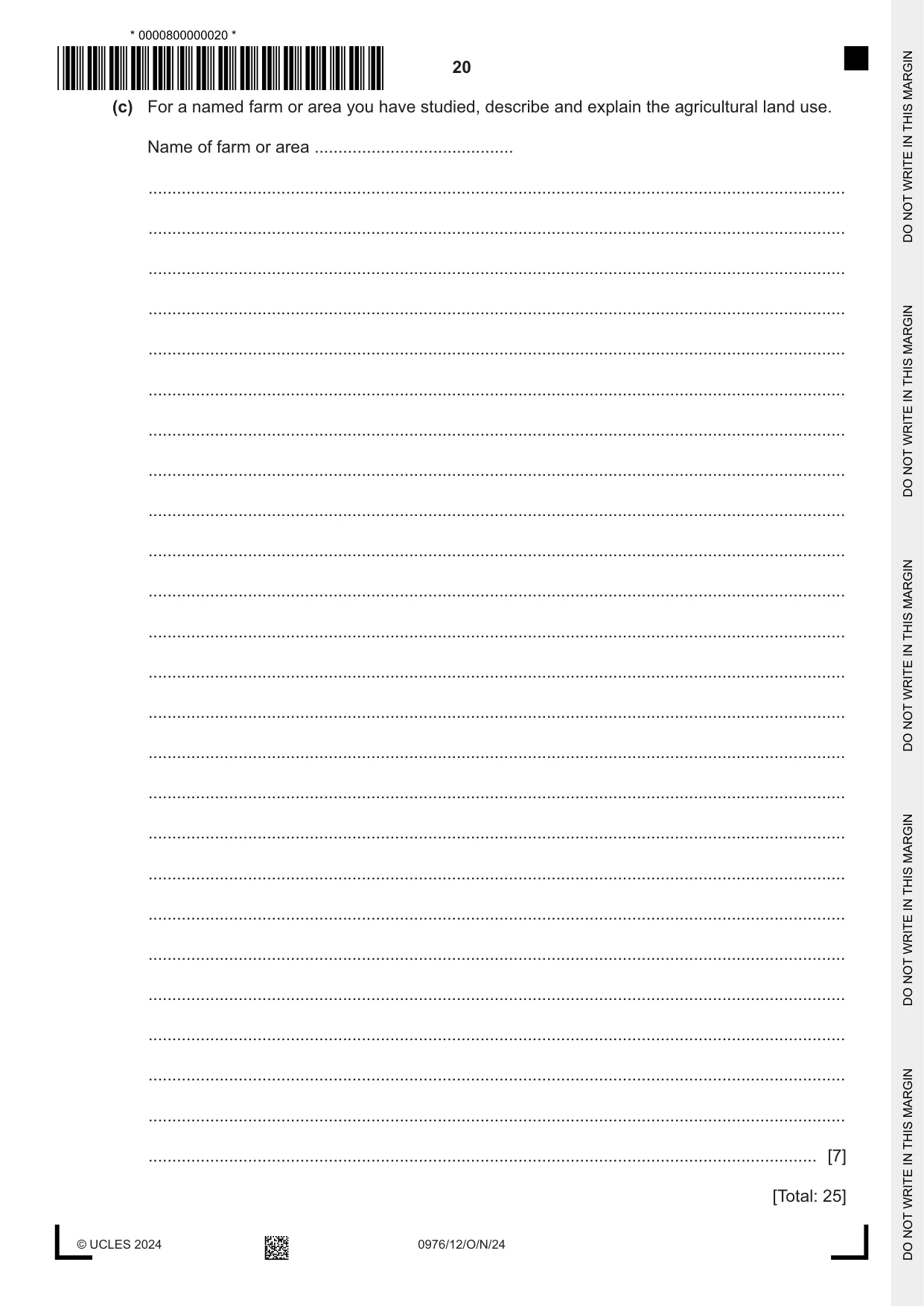 Cambridge IGCSE Geography (9-1) 0976 2024 Oct/Nov Paper 1 · Variant 2 question paper, page 20 of 28