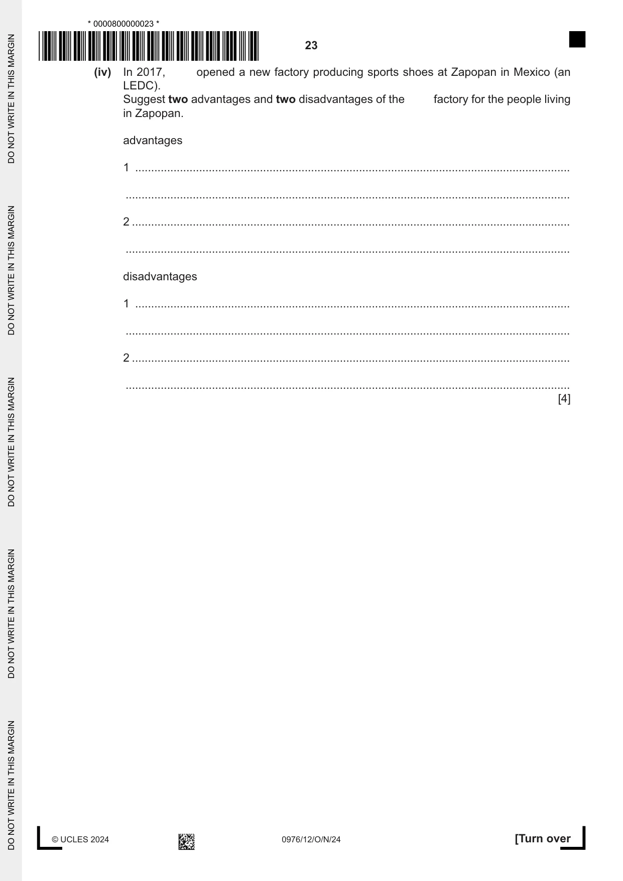 Cambridge IGCSE Geography (9-1) 0976 2024 Oct/Nov Paper 1 · Variant 2 question paper, page 23 of 28