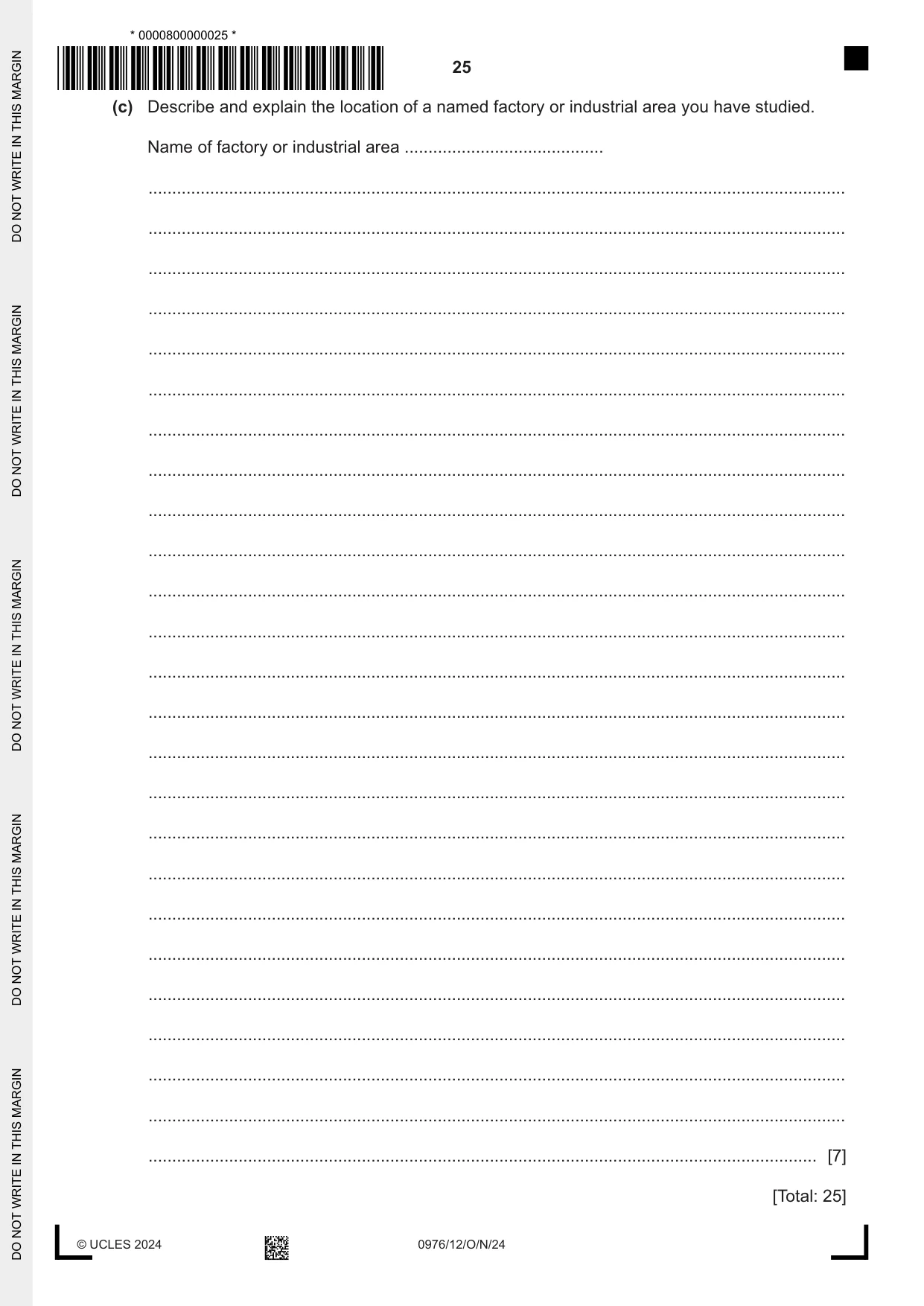 Cambridge IGCSE Geography (9-1) 0976 2024 Oct/Nov Paper 1 · Variant 2 question paper, page 25 of 28