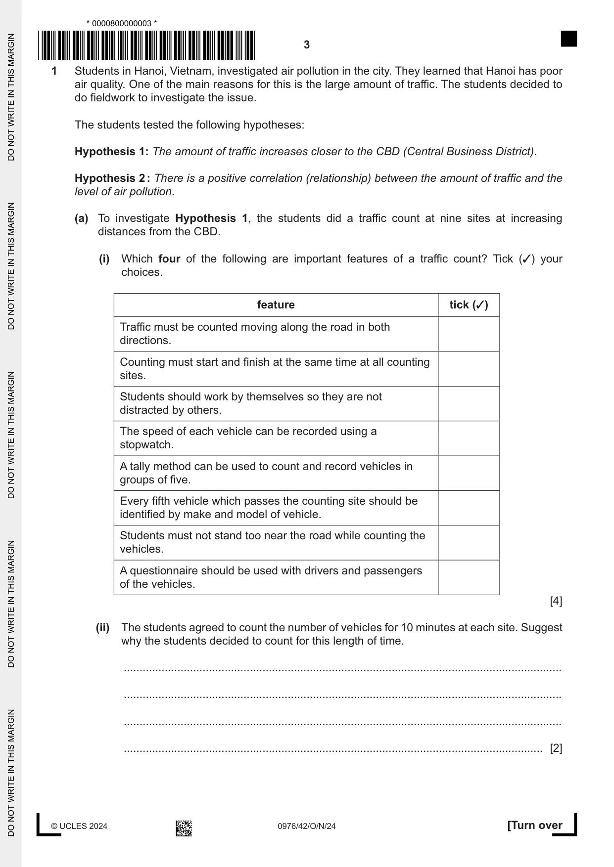Cambridge IGCSE Geography (9-1) 0976 2024 Oct/Nov Paper 4 · Variant 2 question paper, page 3 of 16