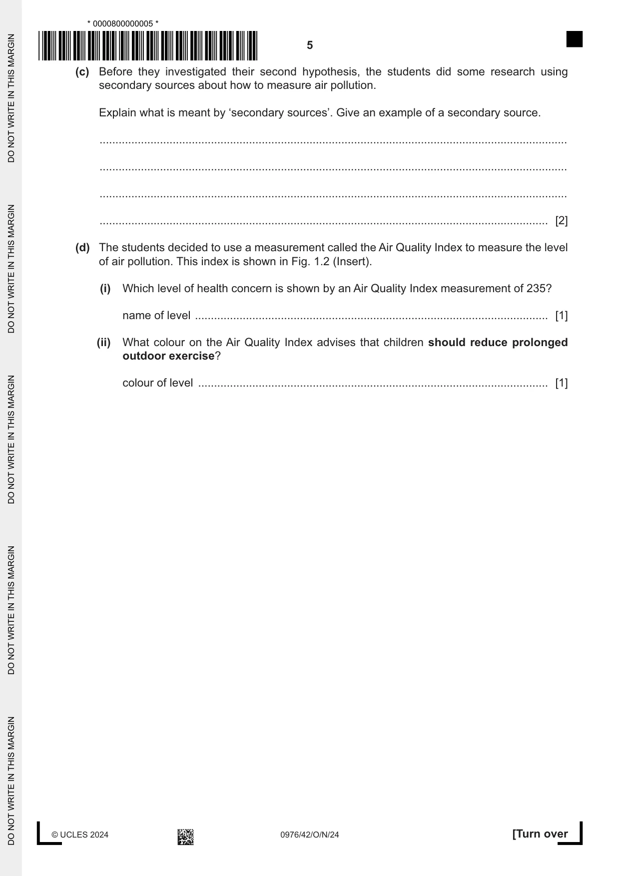 Cambridge IGCSE Geography (9-1) 0976 2024 Oct/Nov Paper 4 · Variant 2 question paper, page 5 of 16