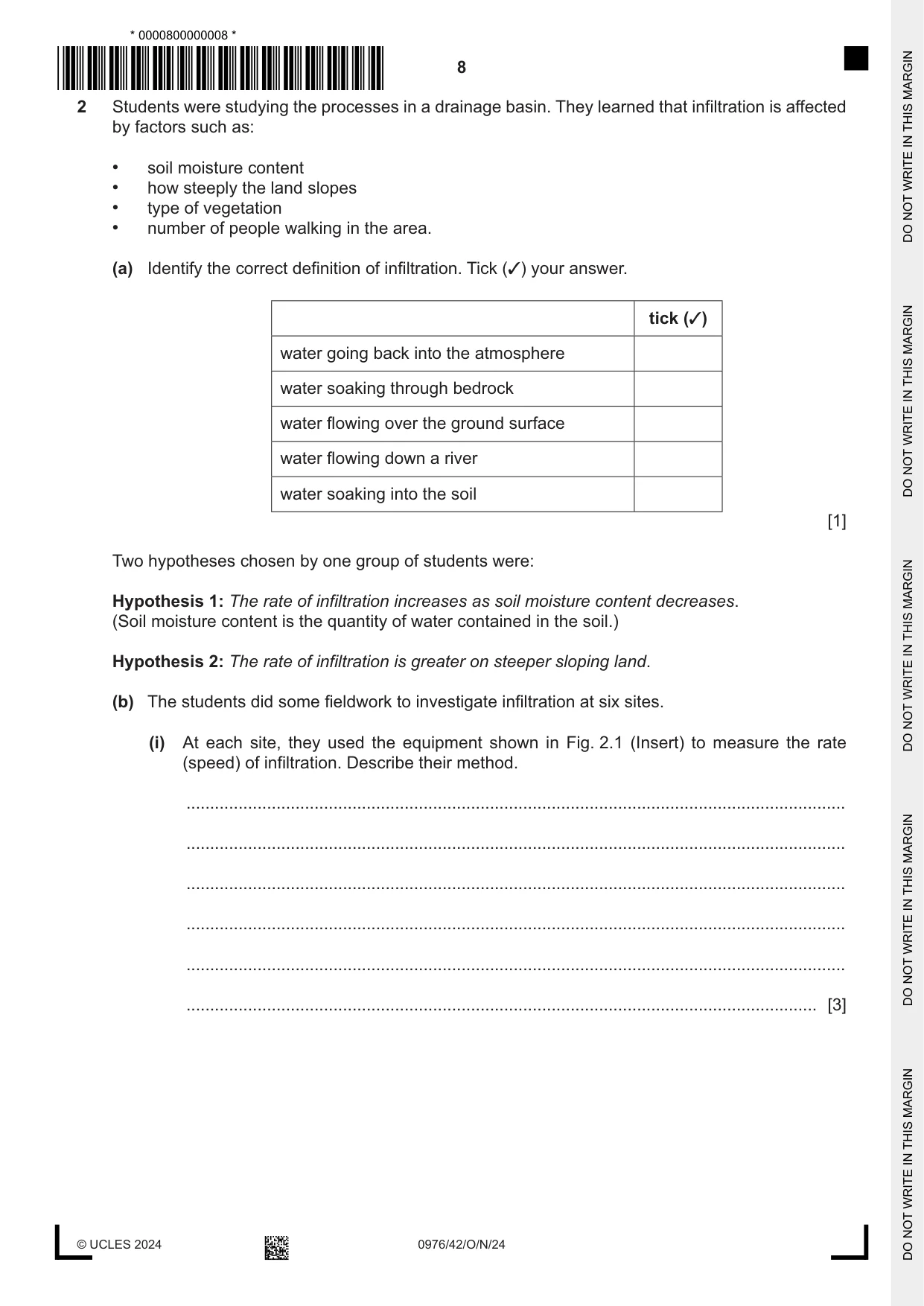 Cambridge IGCSE Geography (9-1) 0976 2024 Oct/Nov Paper 4 · Variant 2 question paper, page 8 of 16