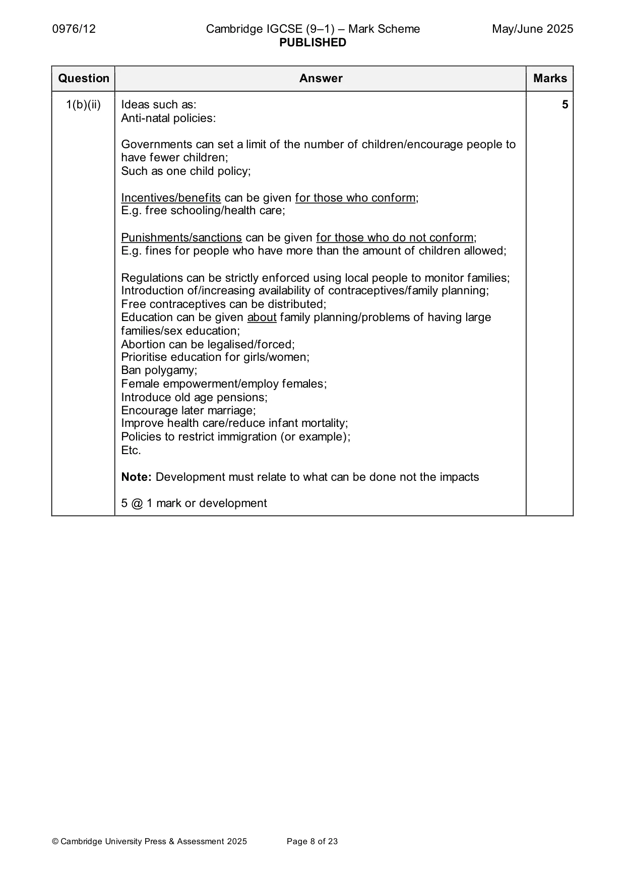 Mark scheme, page 8 of 23