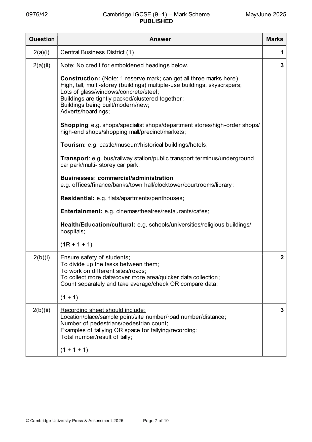 Mark scheme, page 7 of 10