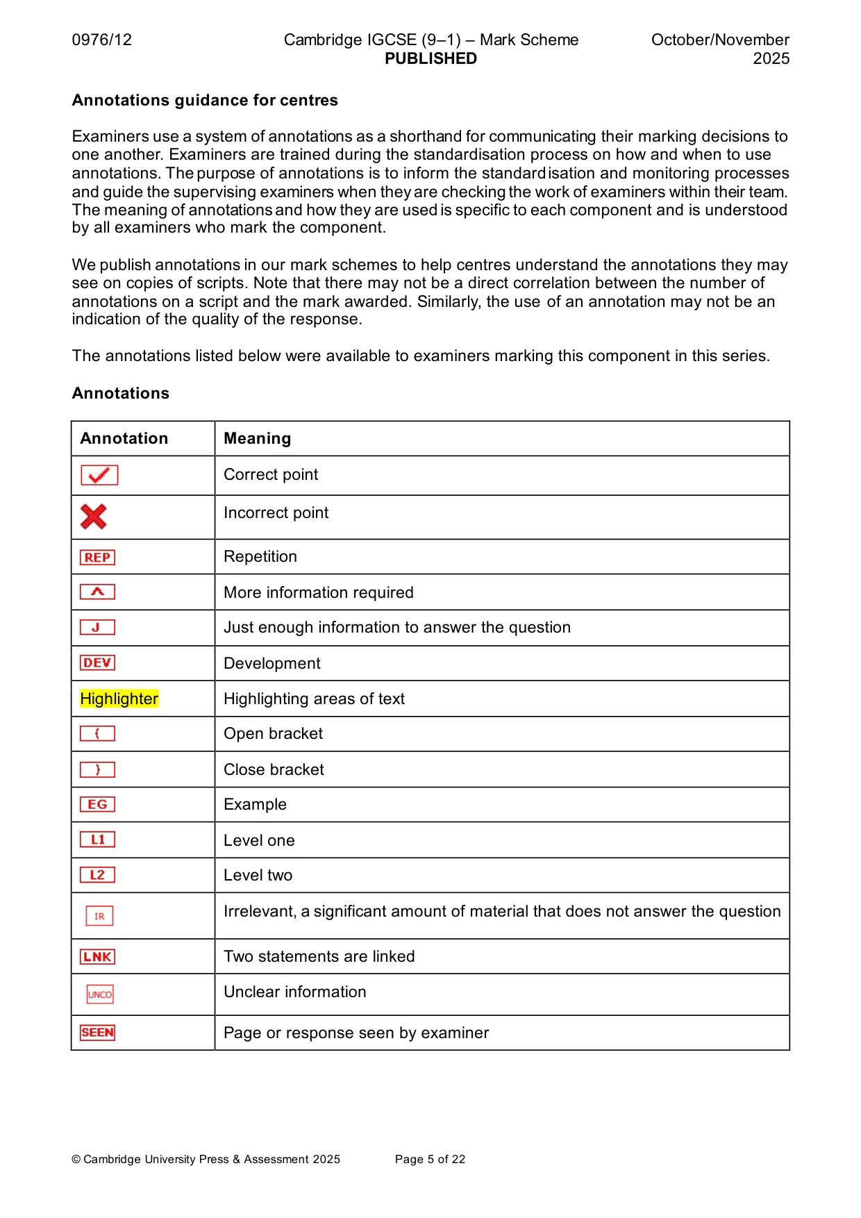 Mark scheme, page 5 of 22