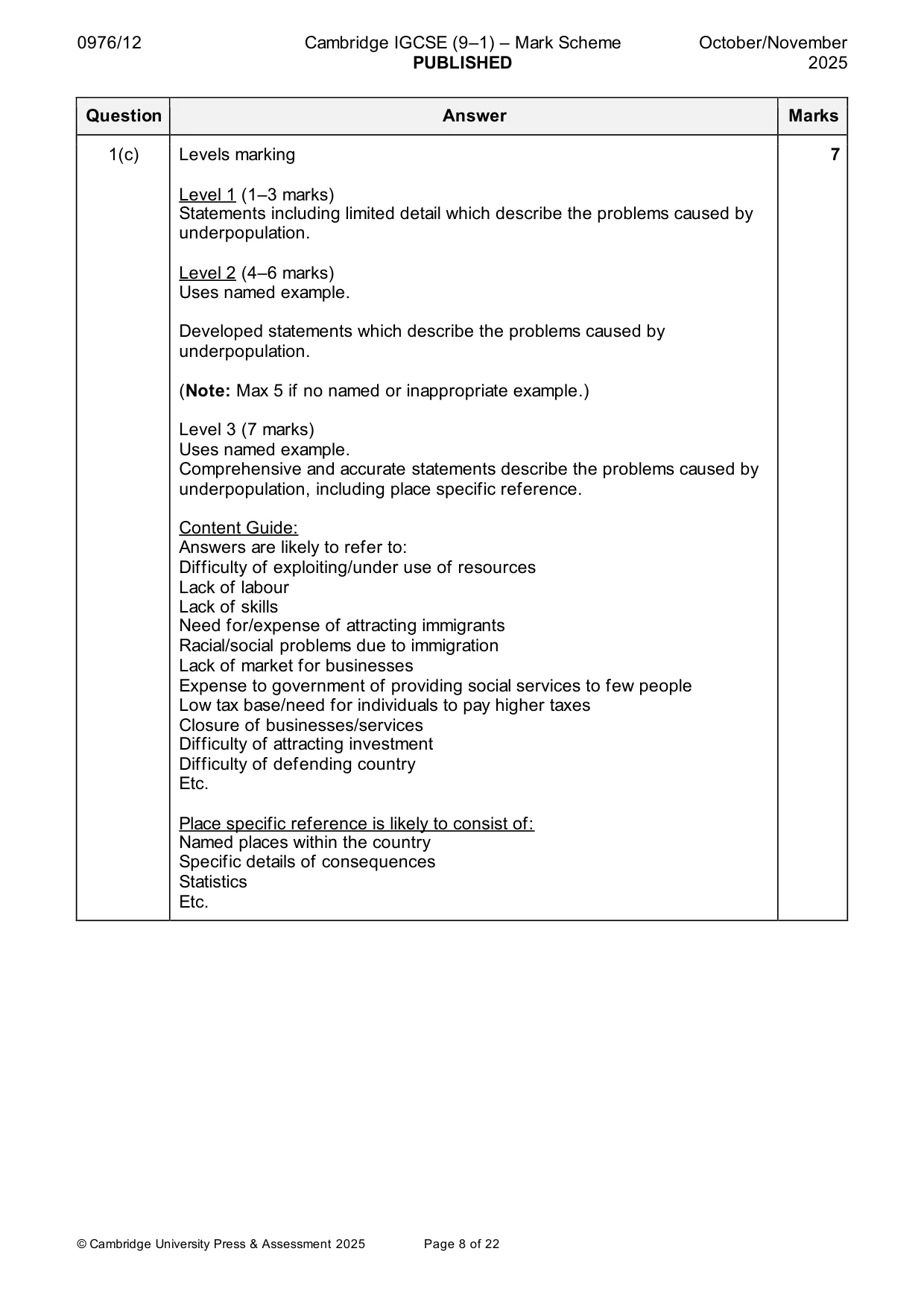 Mark scheme, page 8 of 22
