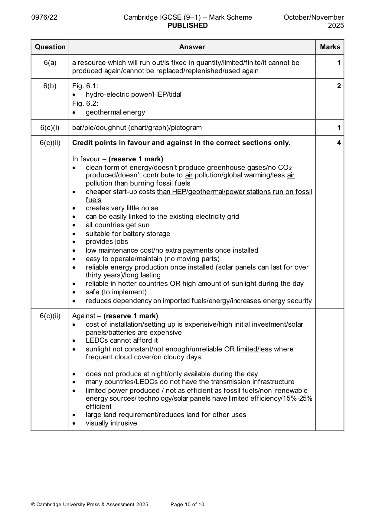Mark scheme, page 10 of 10