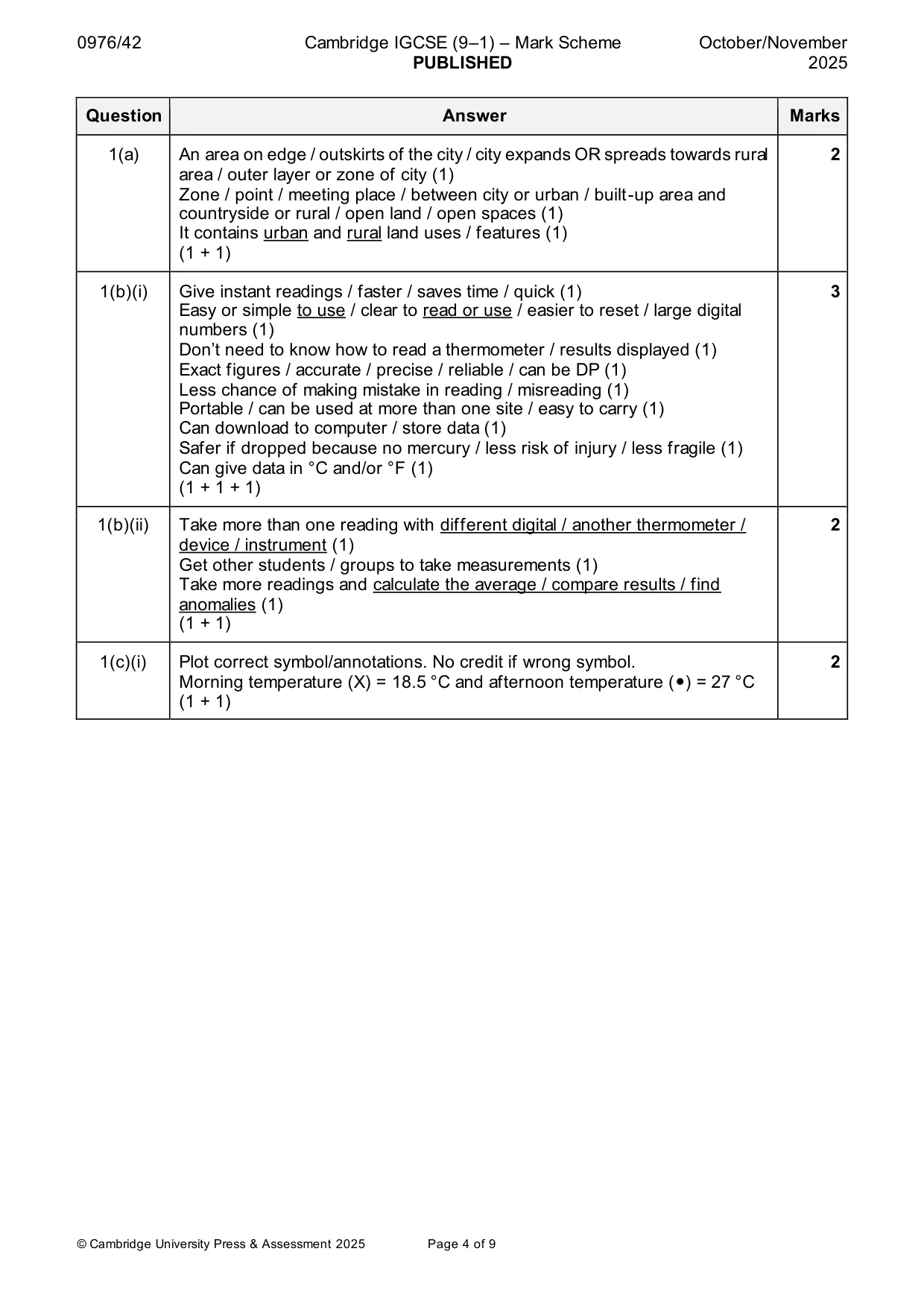 Mark scheme, page 4 of 9