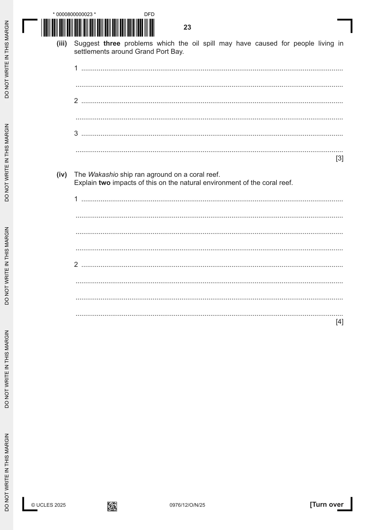 Cambridge IGCSE Geography (9-1) 0976 2025 Oct/Nov Paper 1 · Variant 2 question paper, page 23 of 28