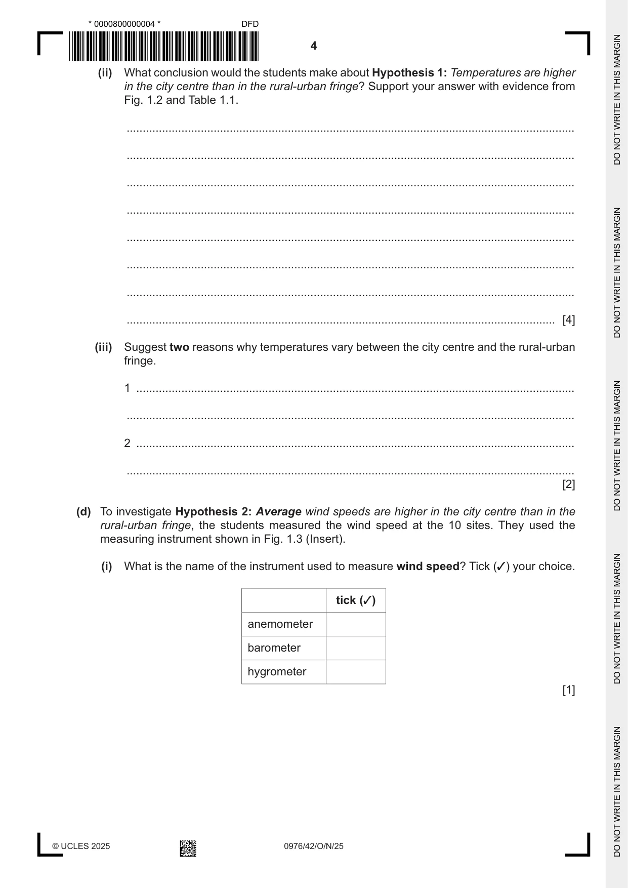 Cambridge IGCSE Geography (9-1) 0976 2025 Oct/Nov Paper 4 · Variant 2 question paper, page 4 of 16