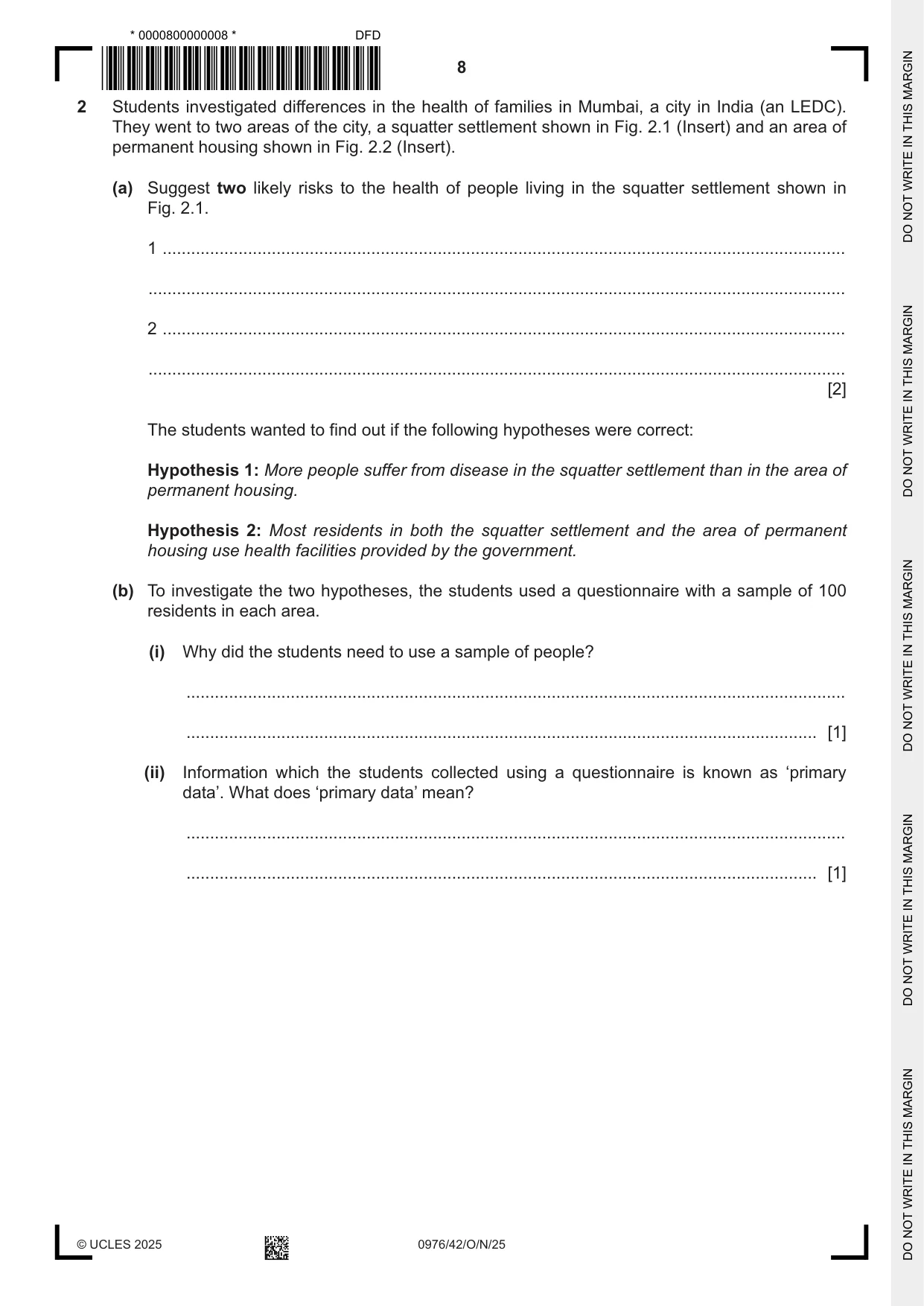 Cambridge IGCSE Geography (9-1) 0976 2025 Oct/Nov Paper 4 · Variant 2 question paper, page 8 of 16