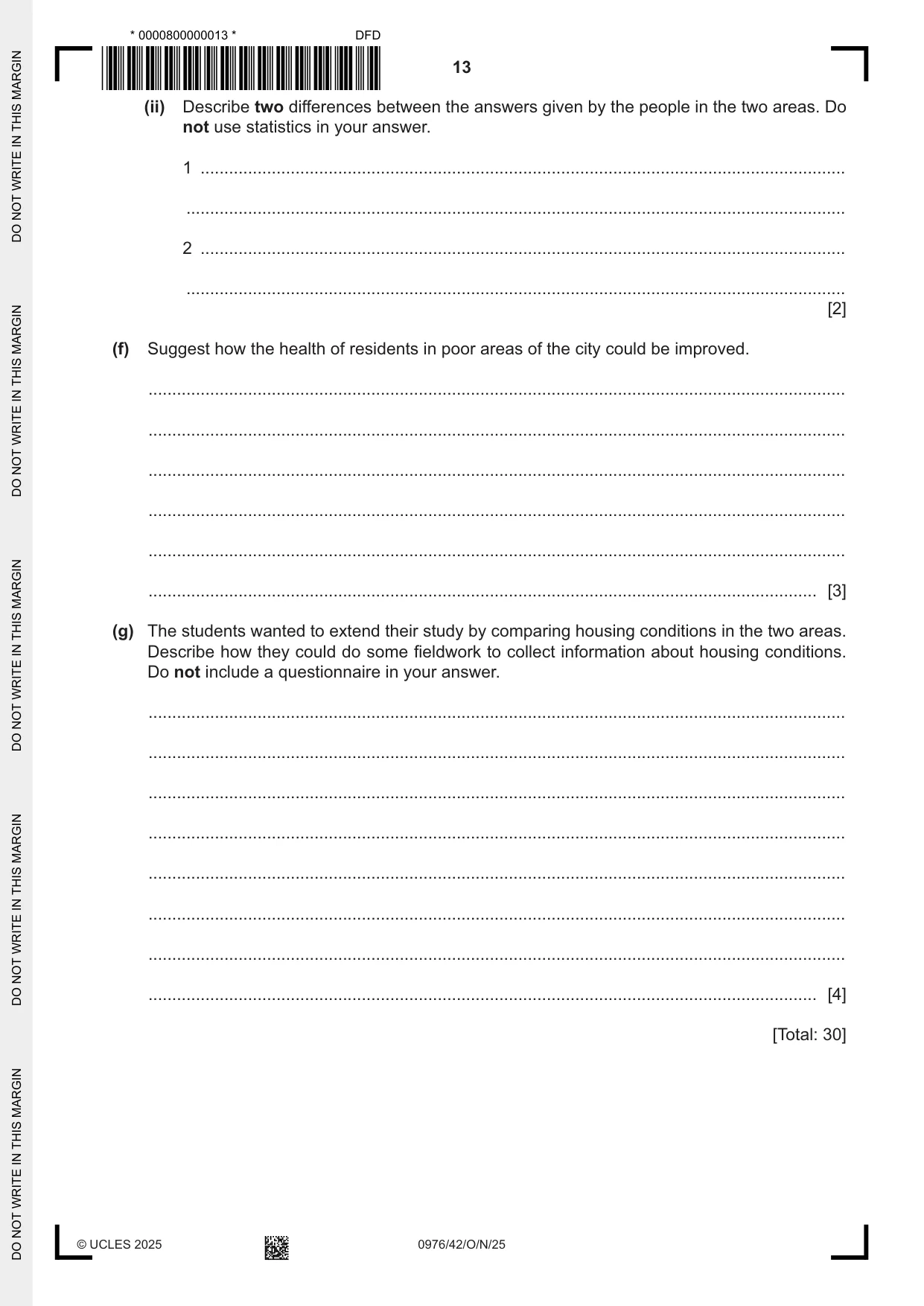 Cambridge IGCSE Geography (9-1) 0976 2025 Oct/Nov Paper 4 · Variant 2 question paper, page 13 of 16