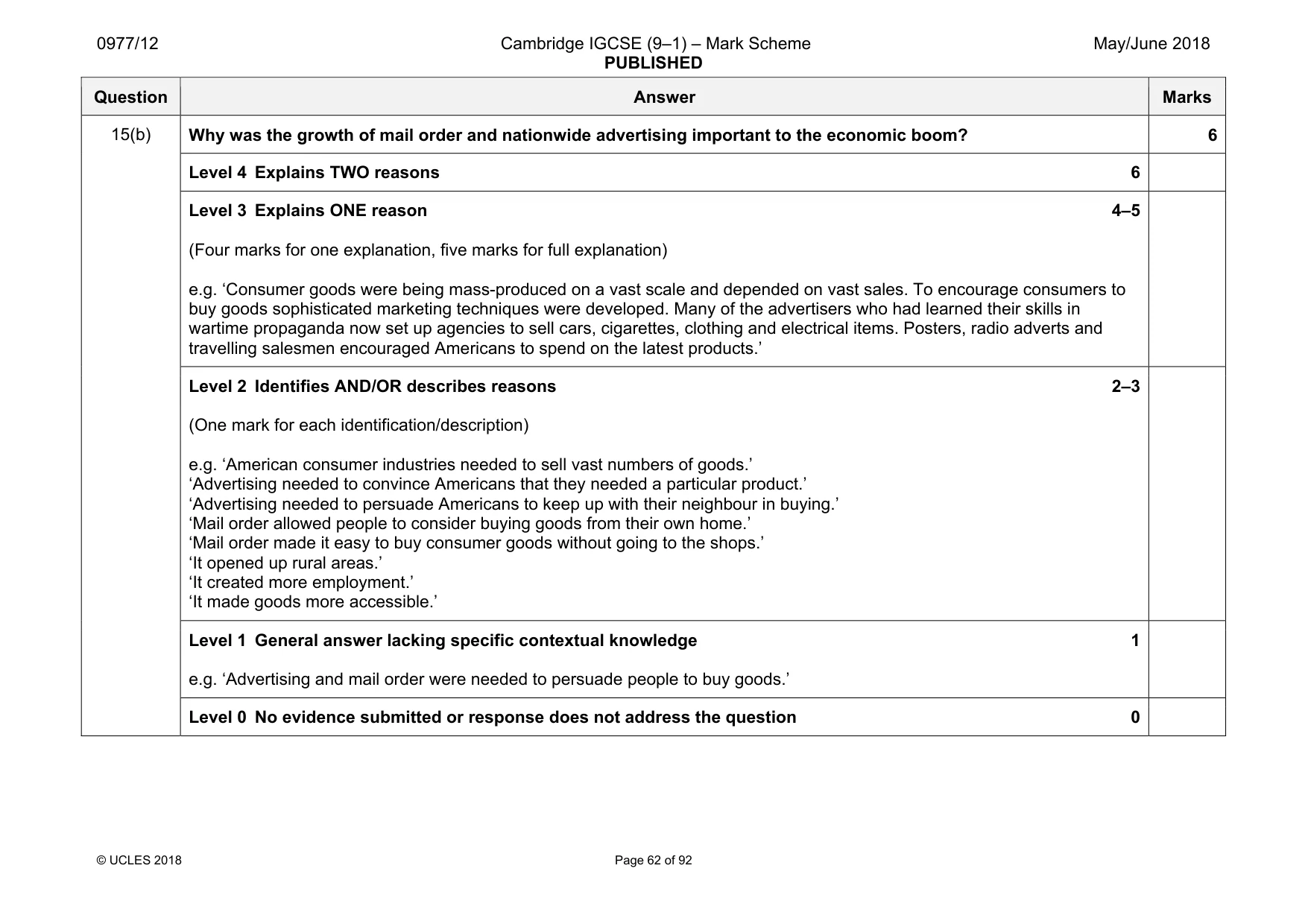 Mark scheme, page 62 of 92