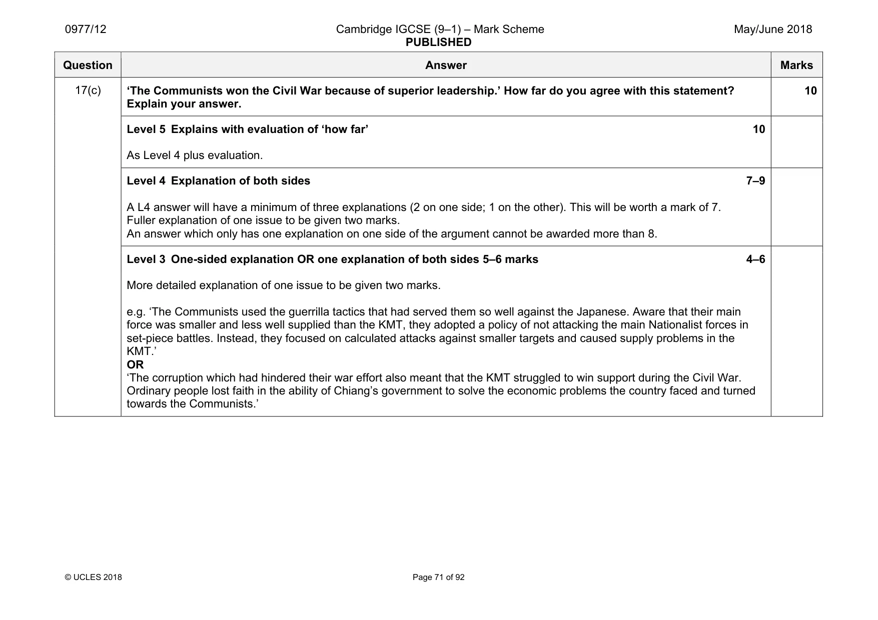 Mark scheme, page 71 of 92
