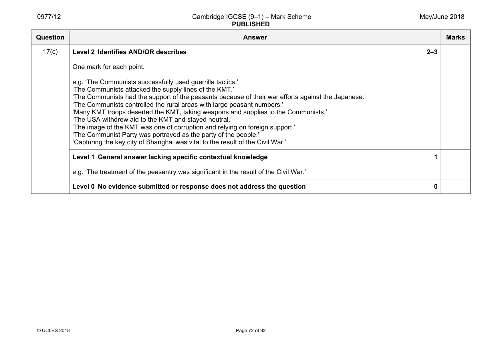 Mark scheme, page 72 of 92