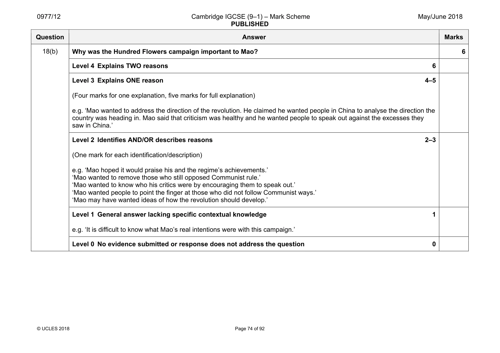 Mark scheme, page 74 of 92