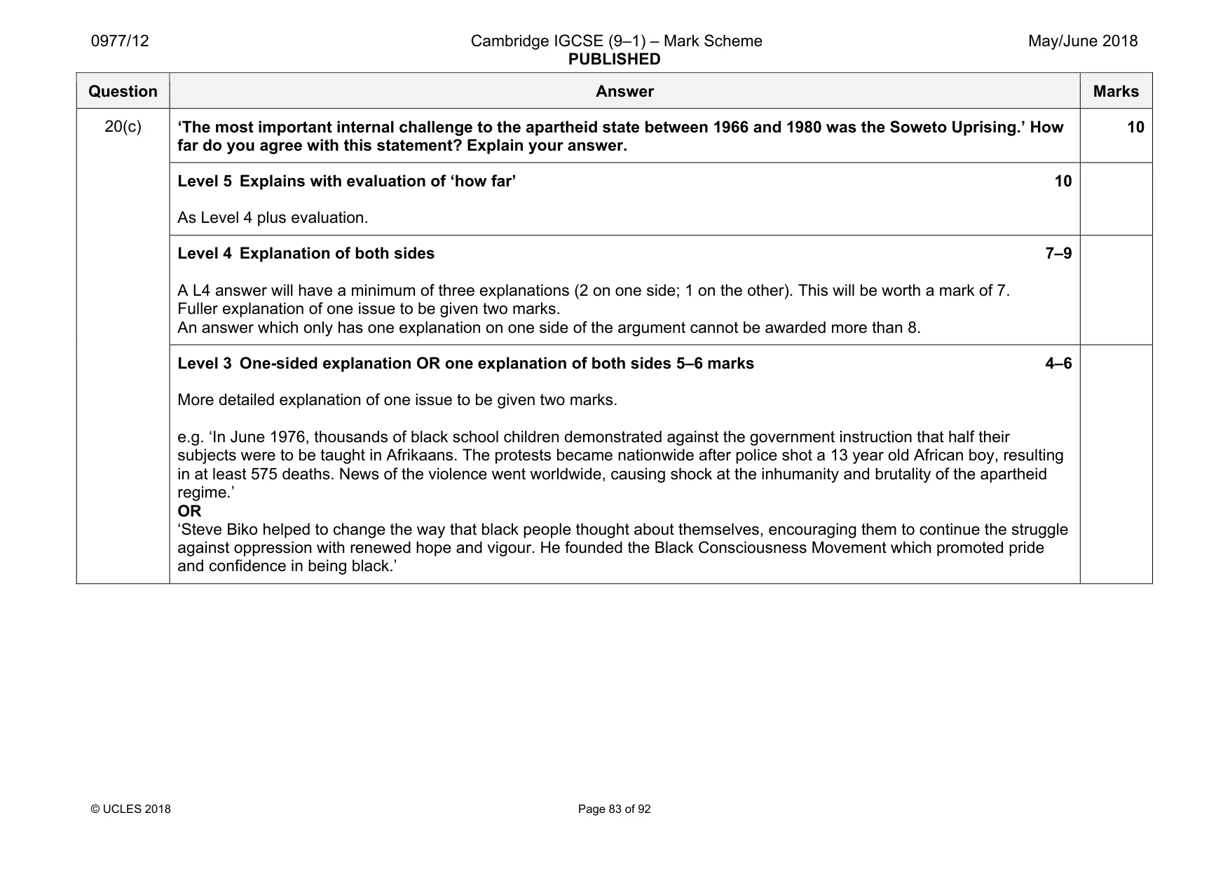 Mark scheme, page 83 of 92