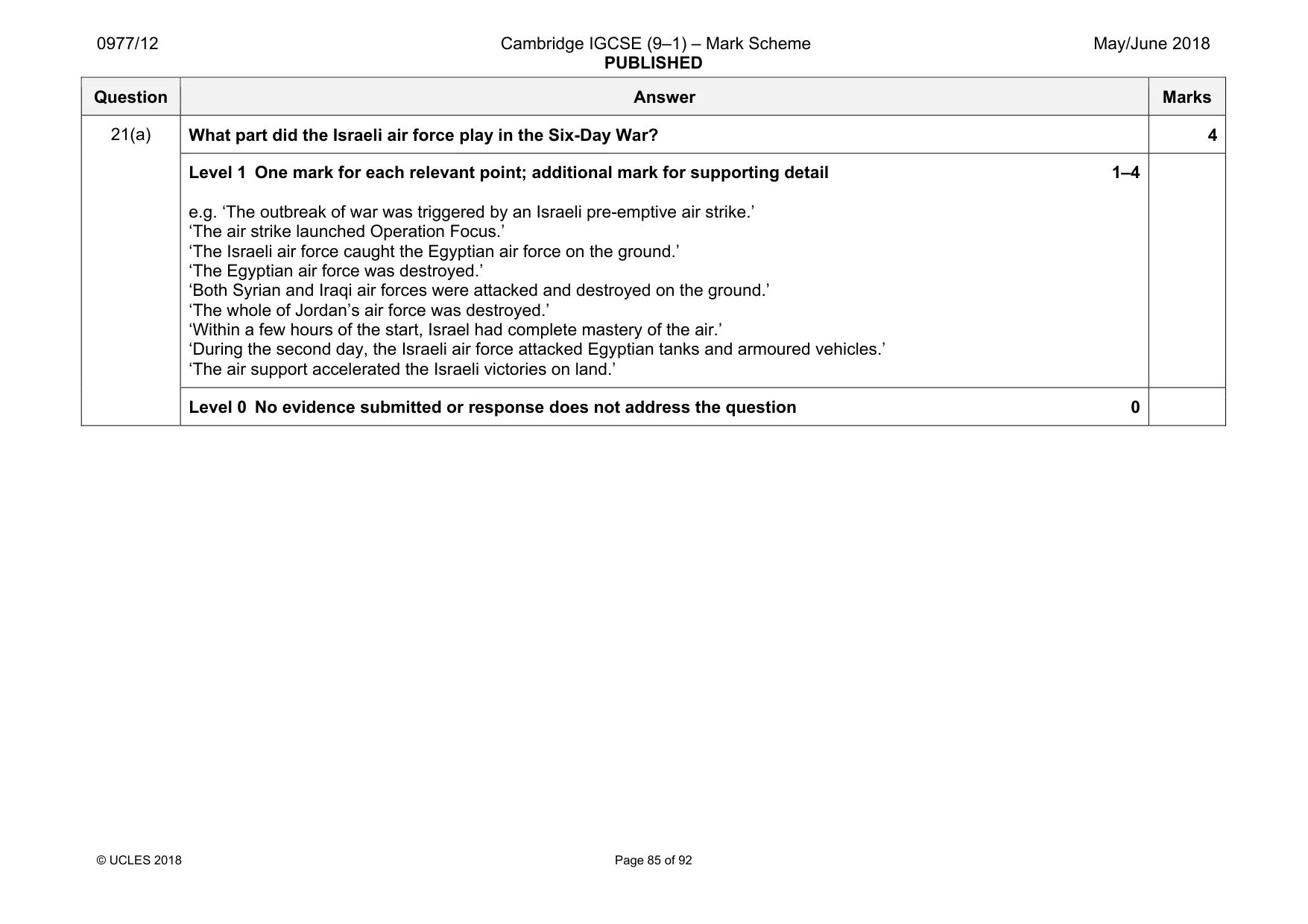 Mark scheme, page 85 of 92