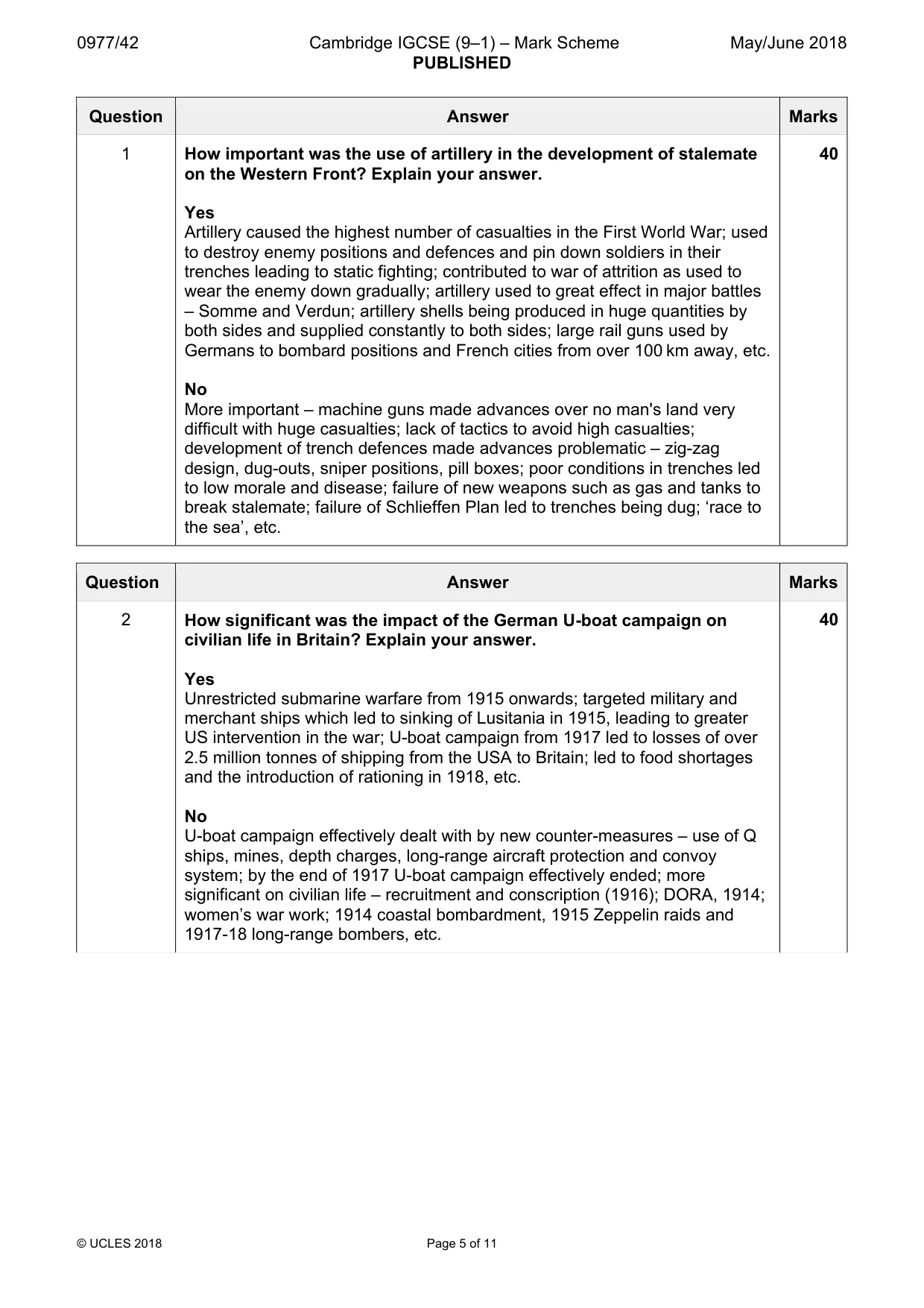 Mark scheme, page 5 of 11
