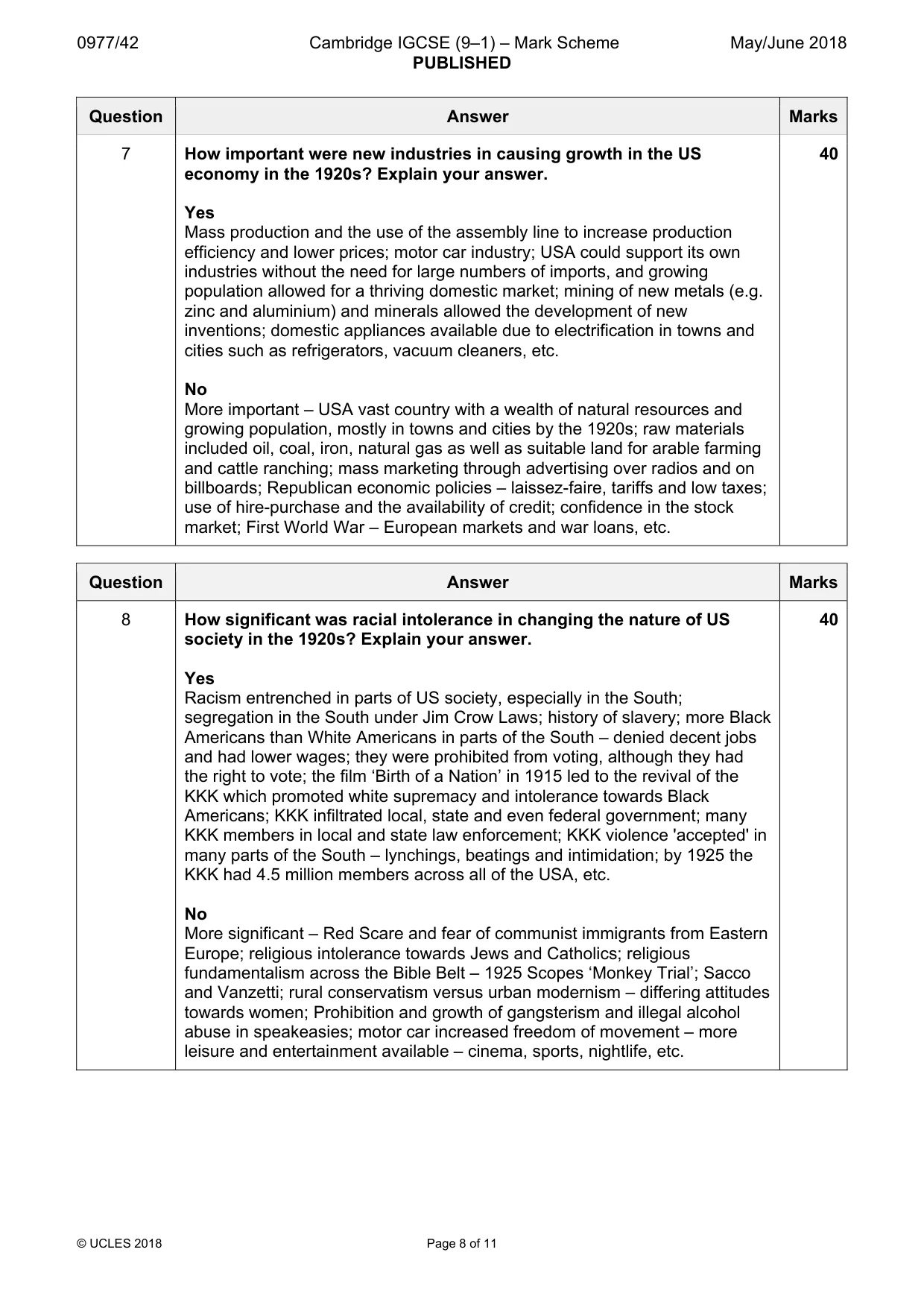 Mark scheme, page 8 of 11