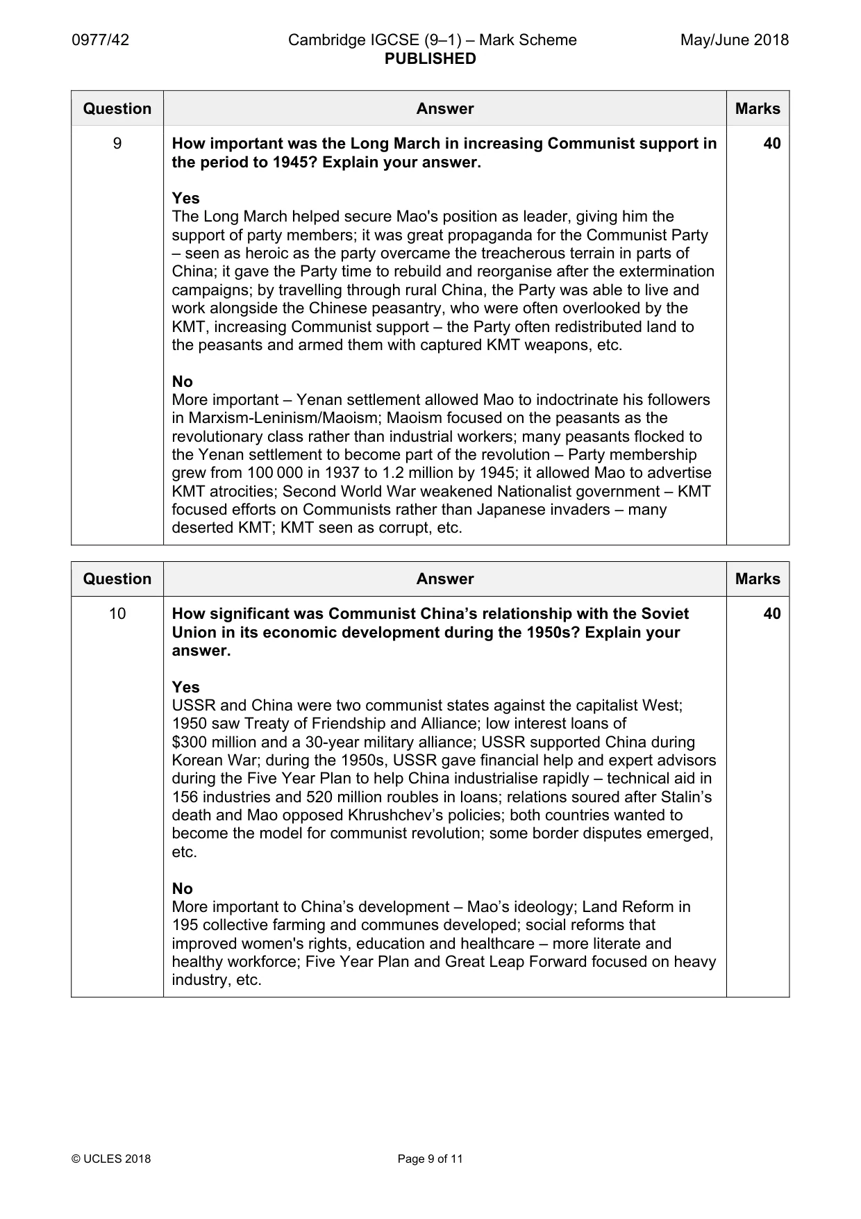 Mark scheme, page 9 of 11