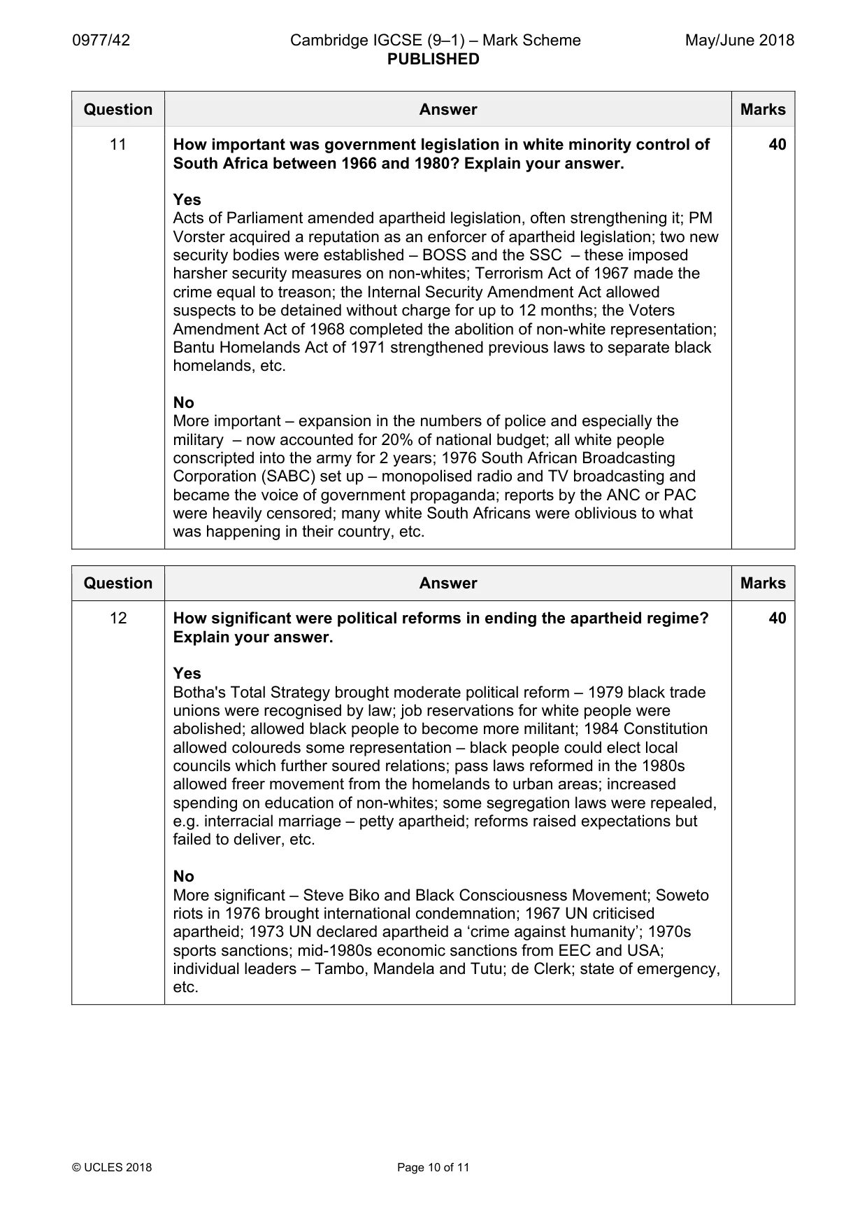 Mark scheme, page 10 of 11