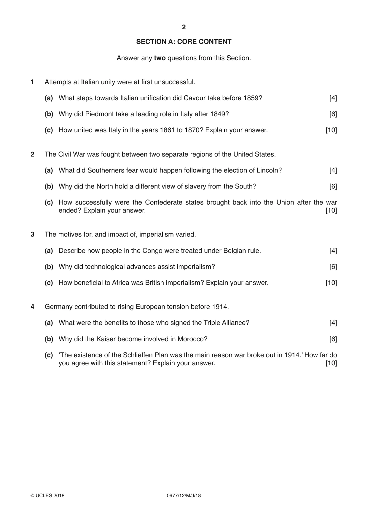 Cambridge IGCSE History (9-1) 0977 2018 May/June Paper 1 · Variant 2 question paper, page 2 of 12