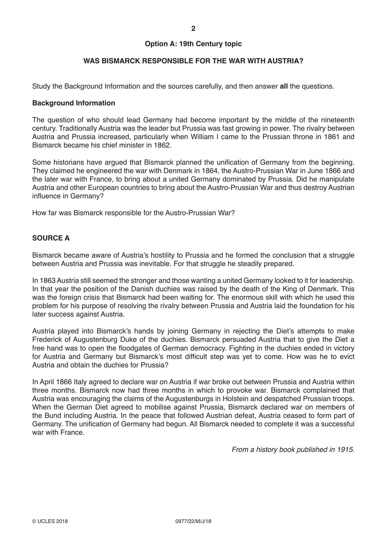 Cambridge IGCSE History (9-1) 0977 2018 May/June Paper 2 · Variant 2 question paper, page 2 of 12