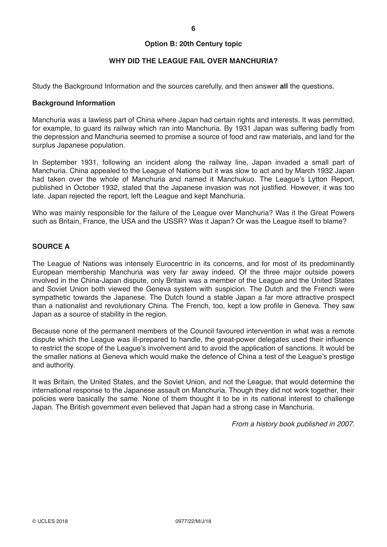 Cambridge IGCSE History (9-1) 0977 2018 May/June Paper 2 · Variant 2 question paper, page 6 of 12