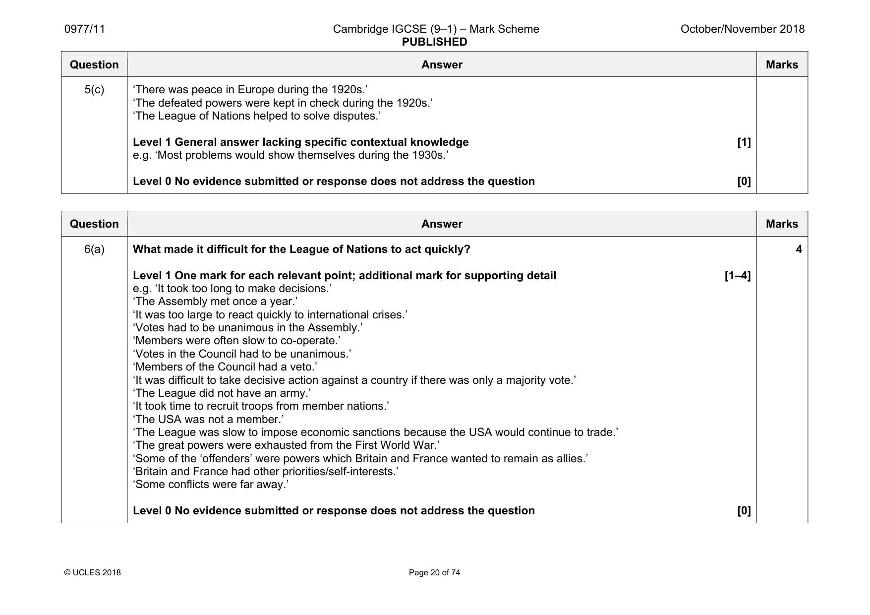 Mark scheme, page 20 of 74