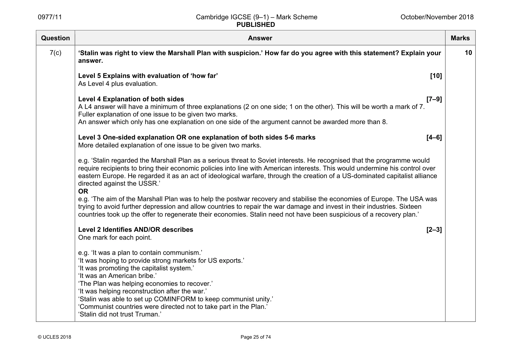 Mark scheme, page 25 of 74