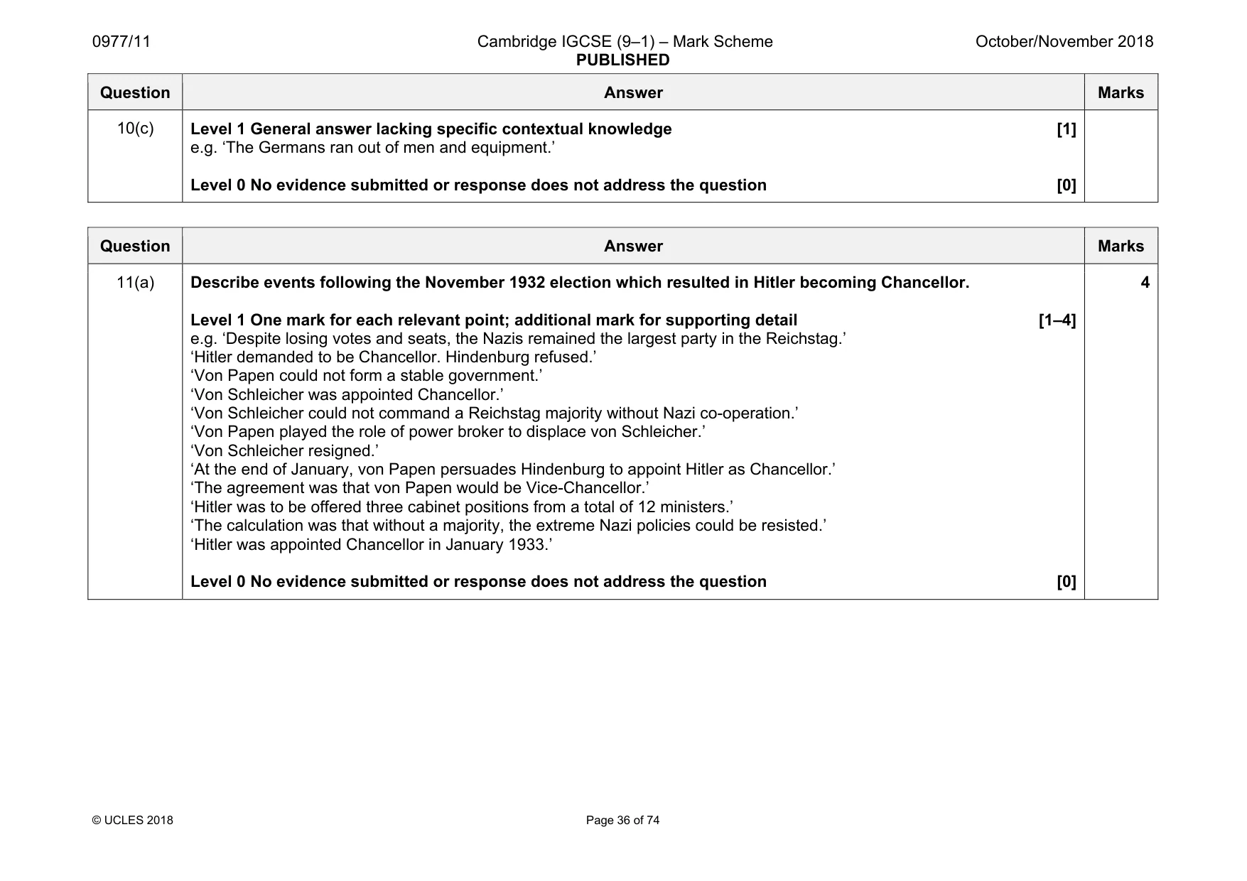 Mark scheme, page 36 of 74