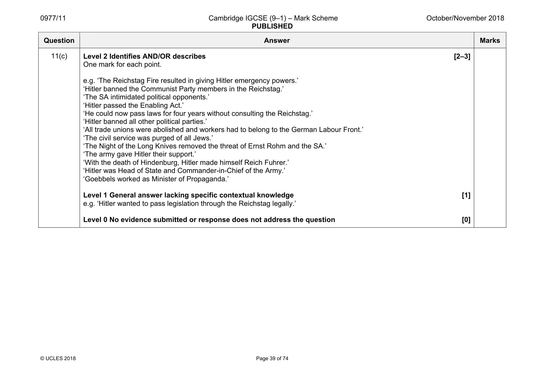 Mark scheme, page 39 of 74