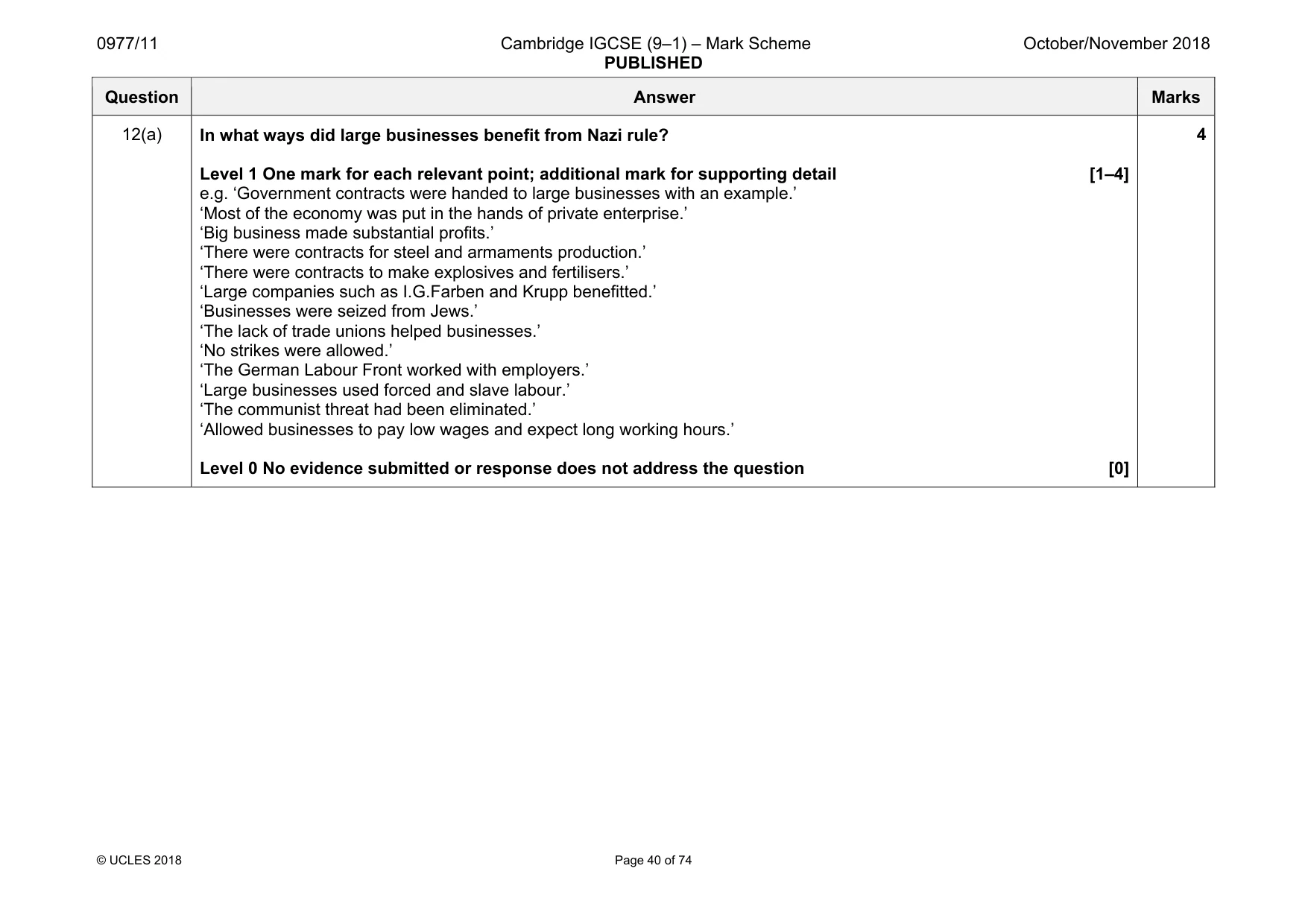 Mark scheme, page 40 of 74