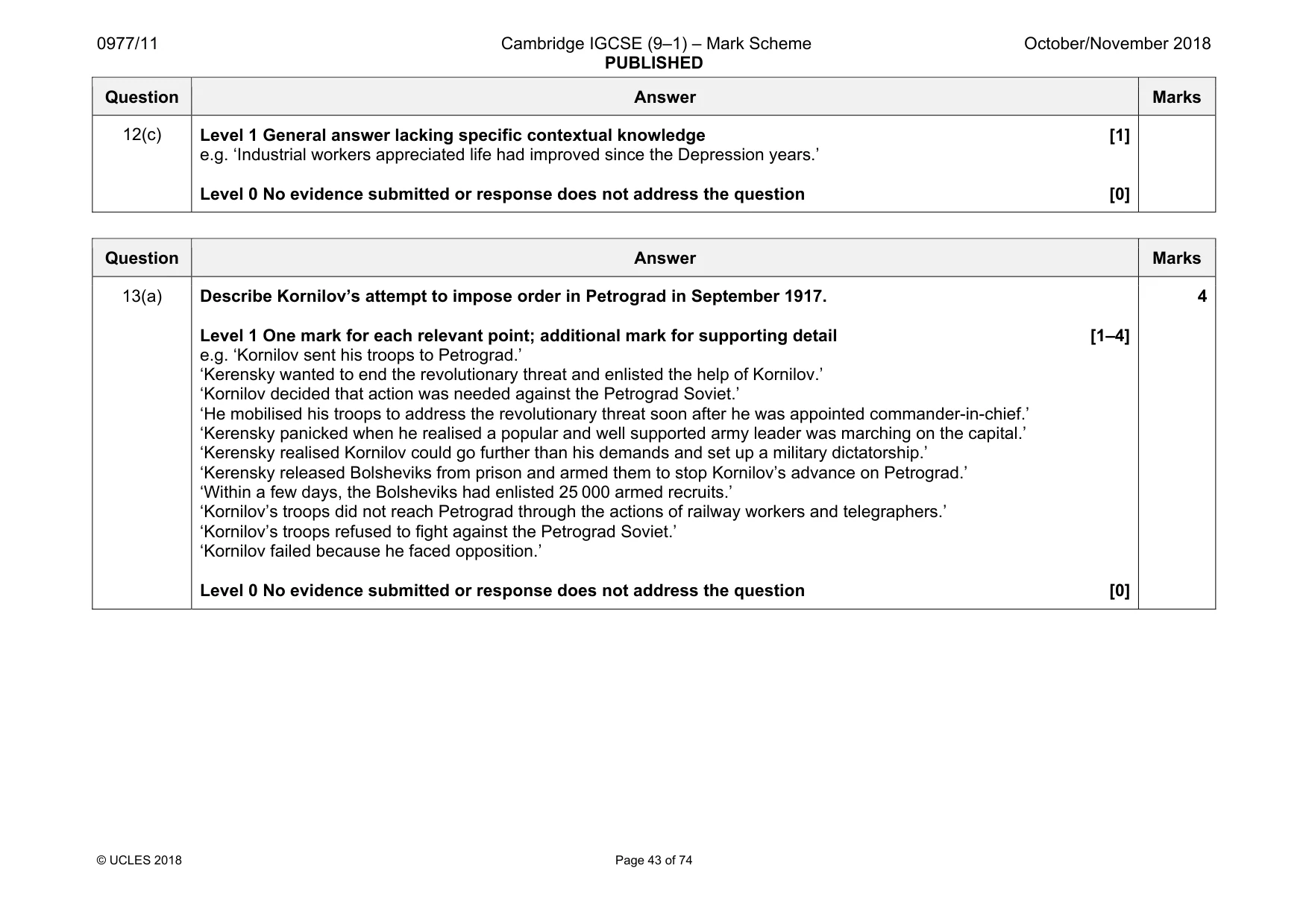 Mark scheme, page 43 of 74