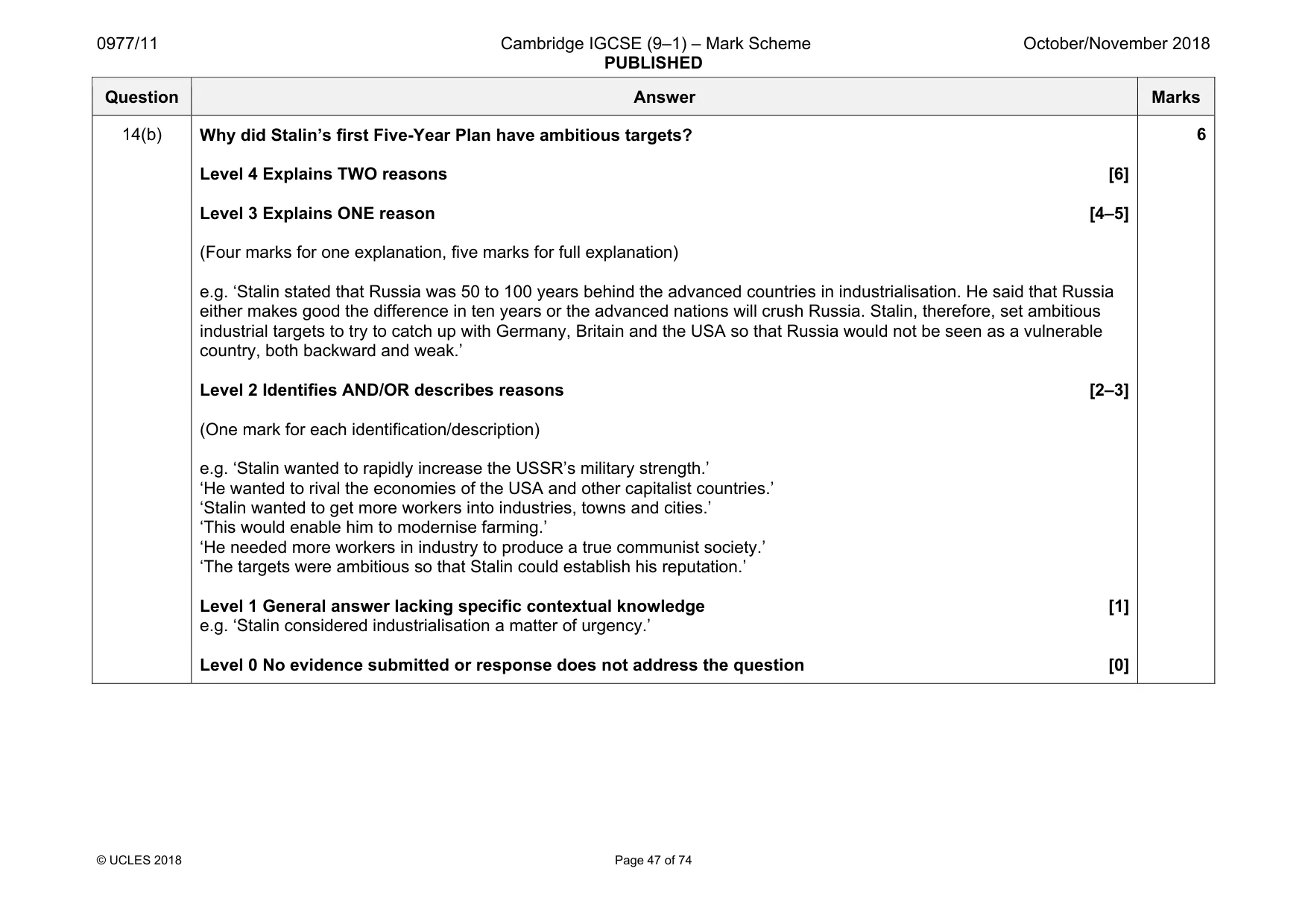 Mark scheme, page 47 of 74