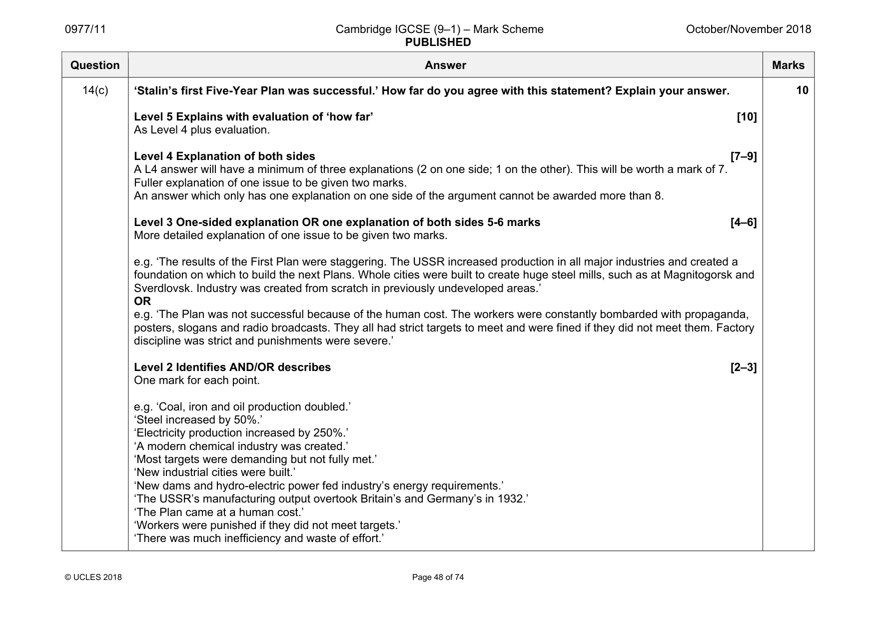Mark scheme, page 48 of 74