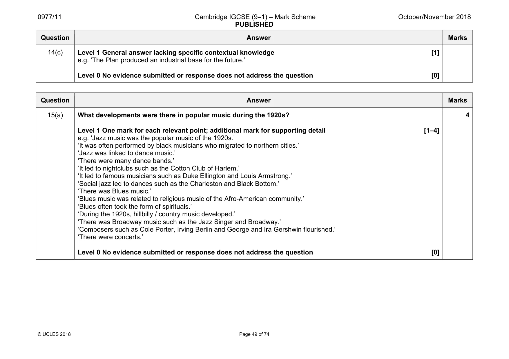 Mark scheme, page 49 of 74