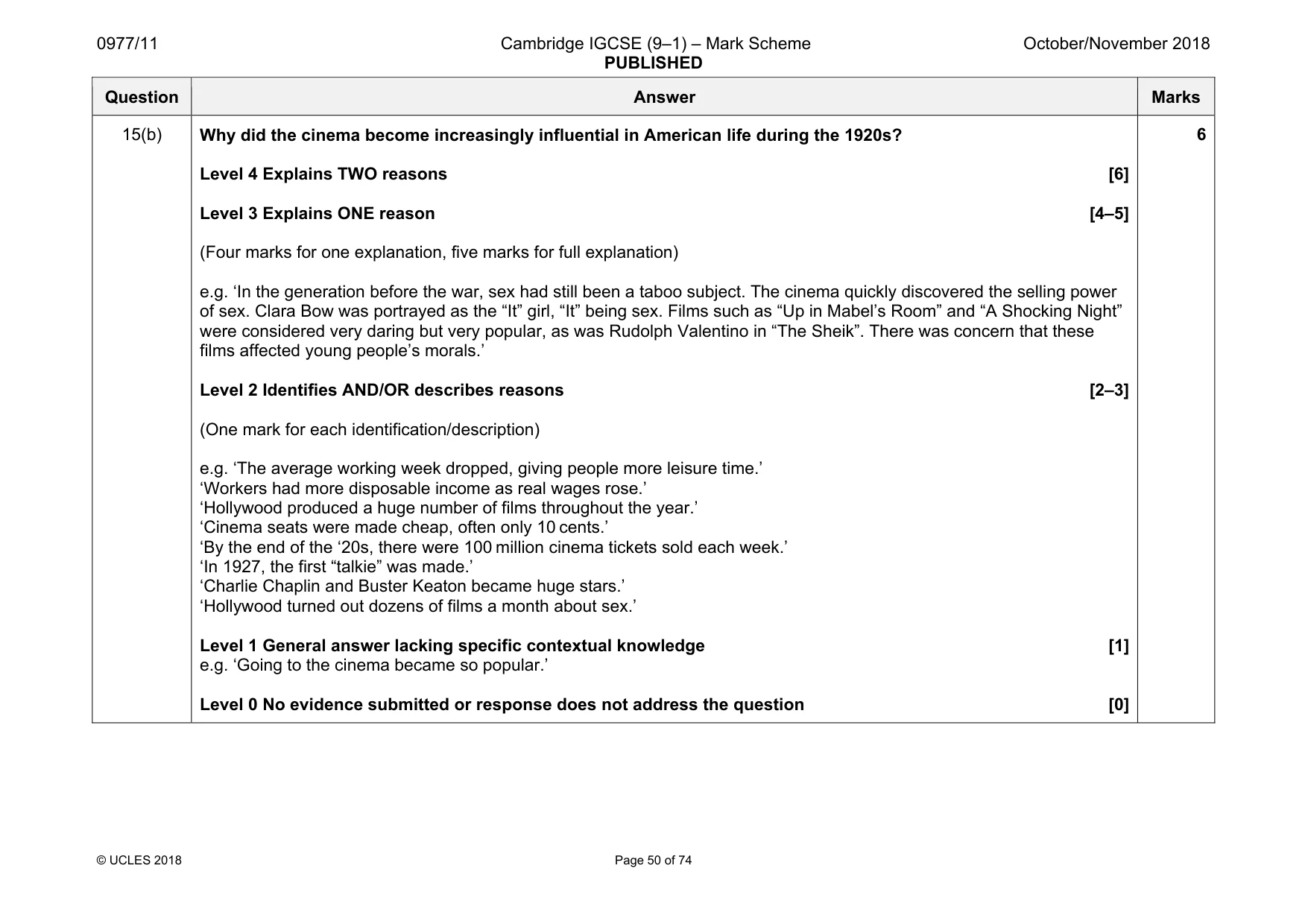 Mark scheme, page 50 of 74