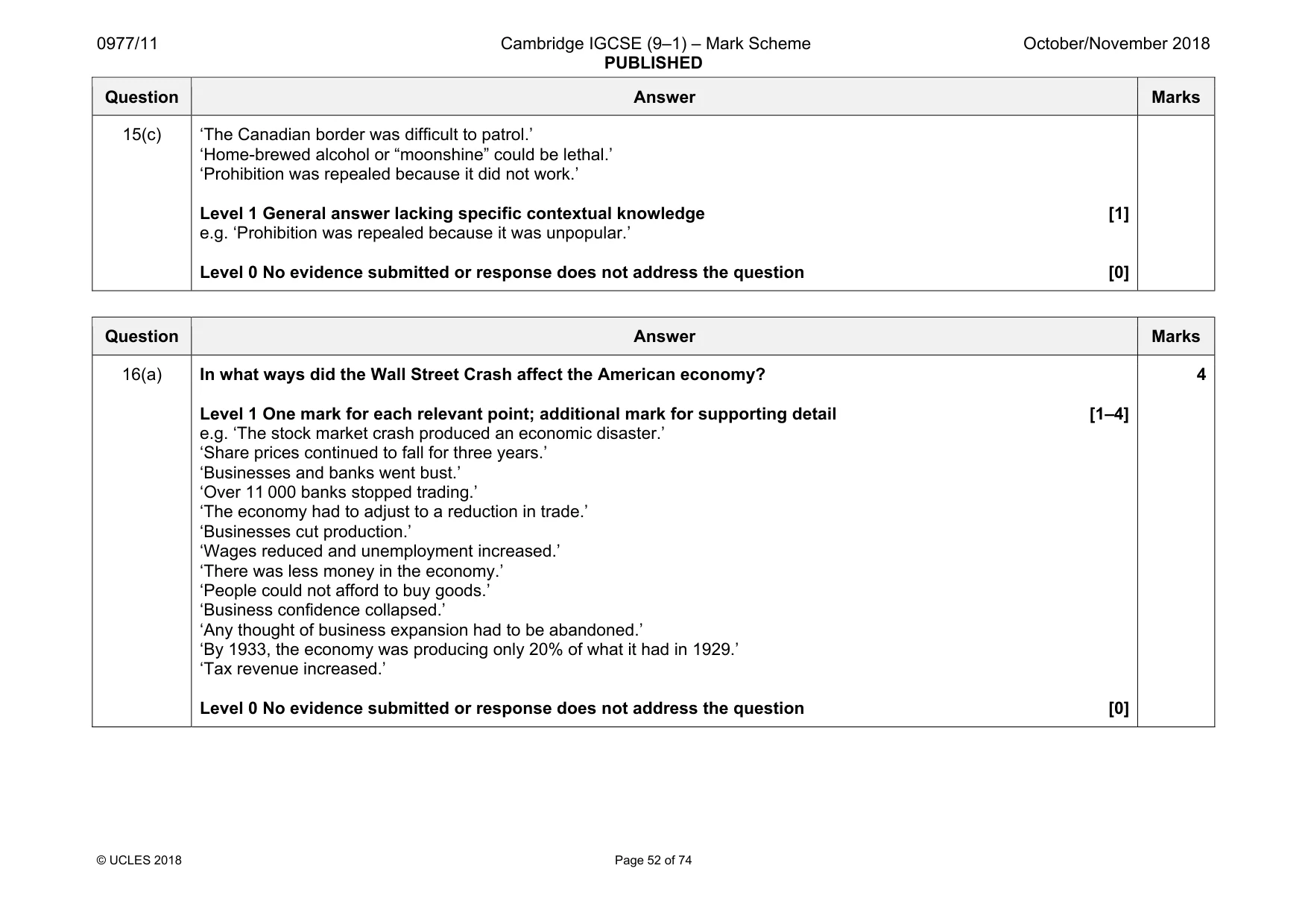 Mark scheme, page 52 of 74