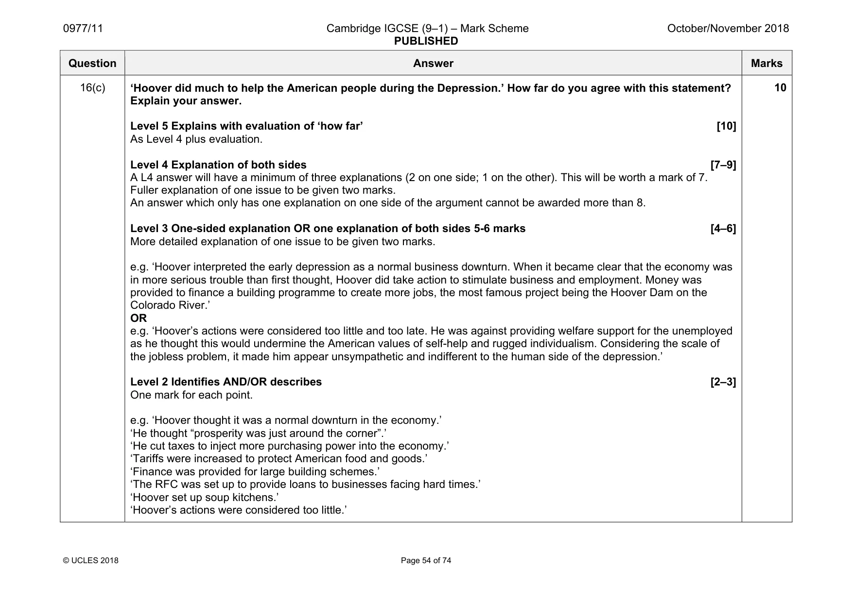Mark scheme, page 54 of 74