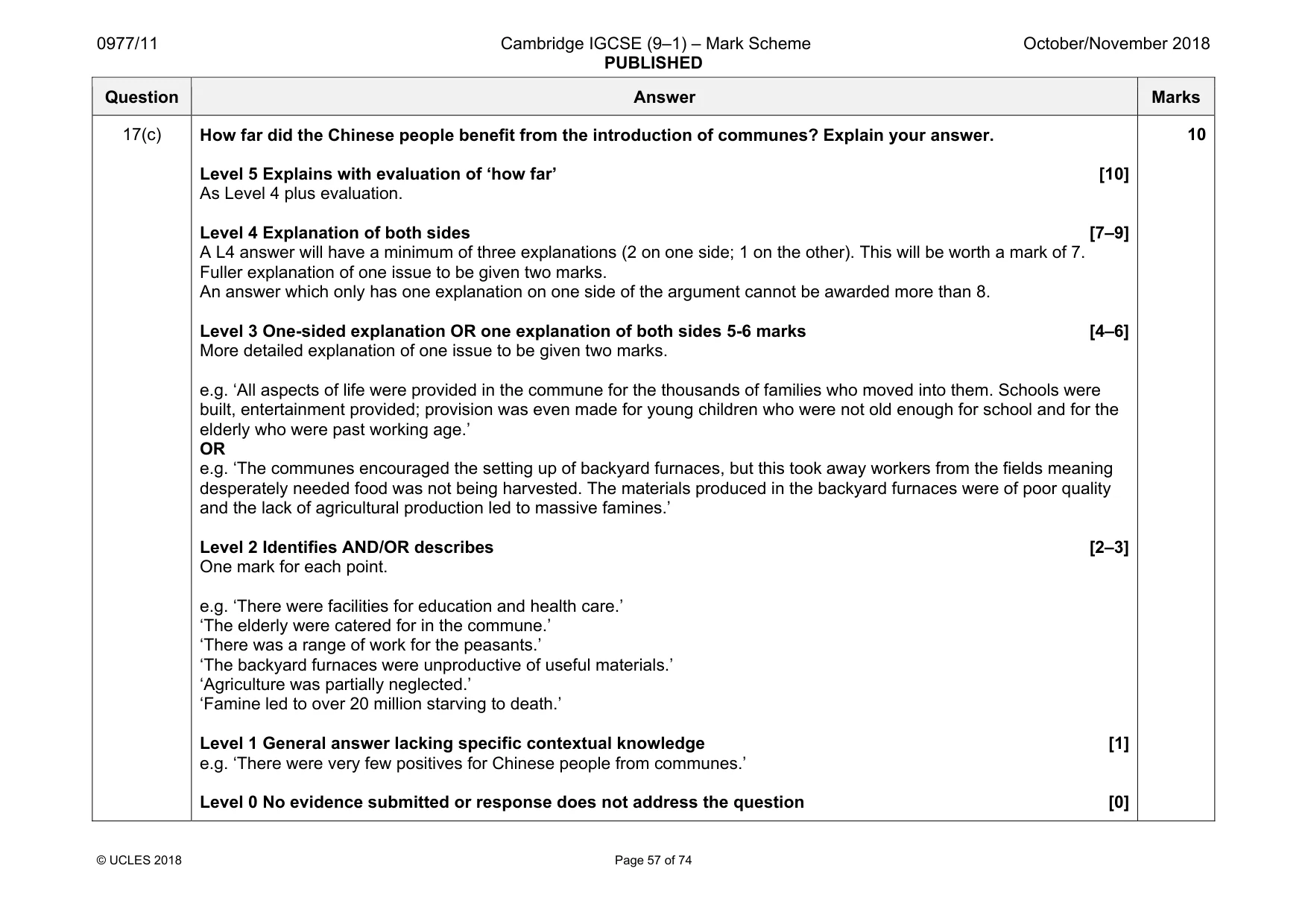 Mark scheme, page 57 of 74