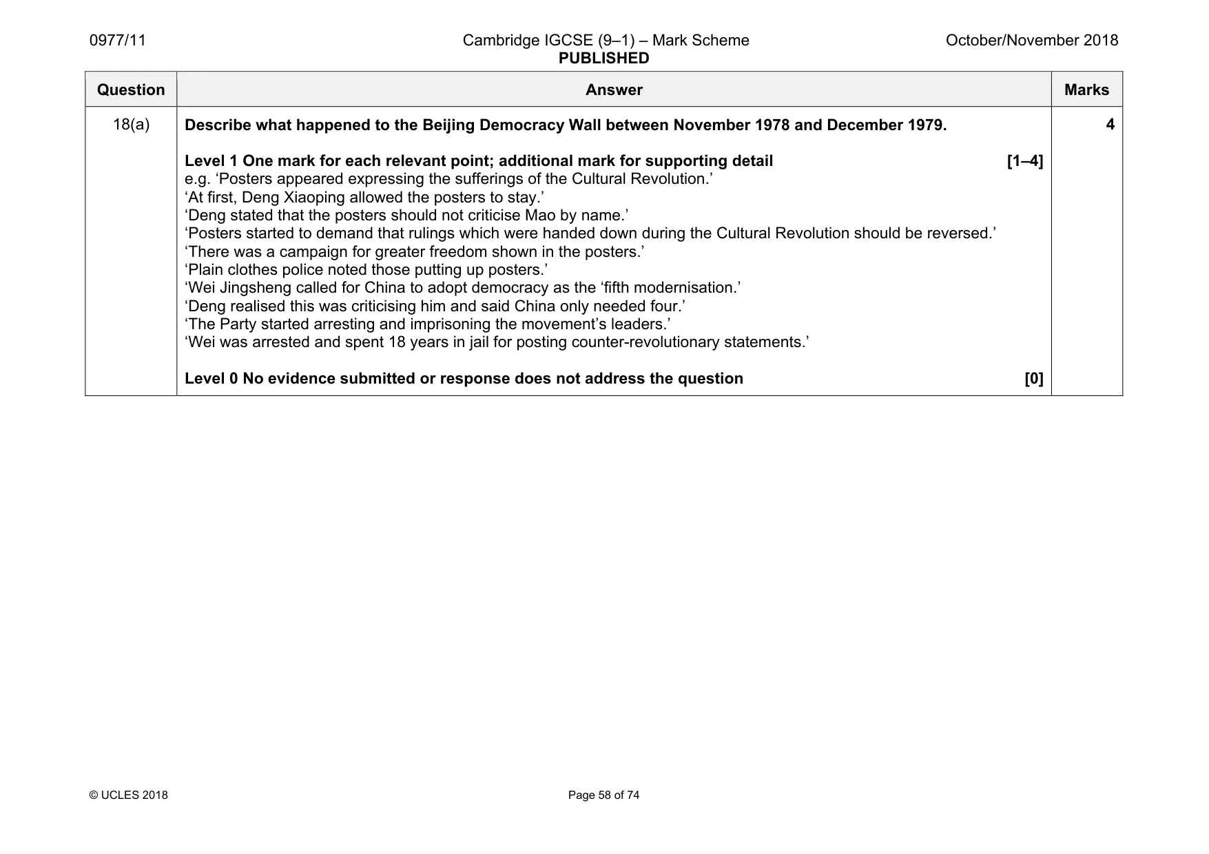 Mark scheme, page 58 of 74