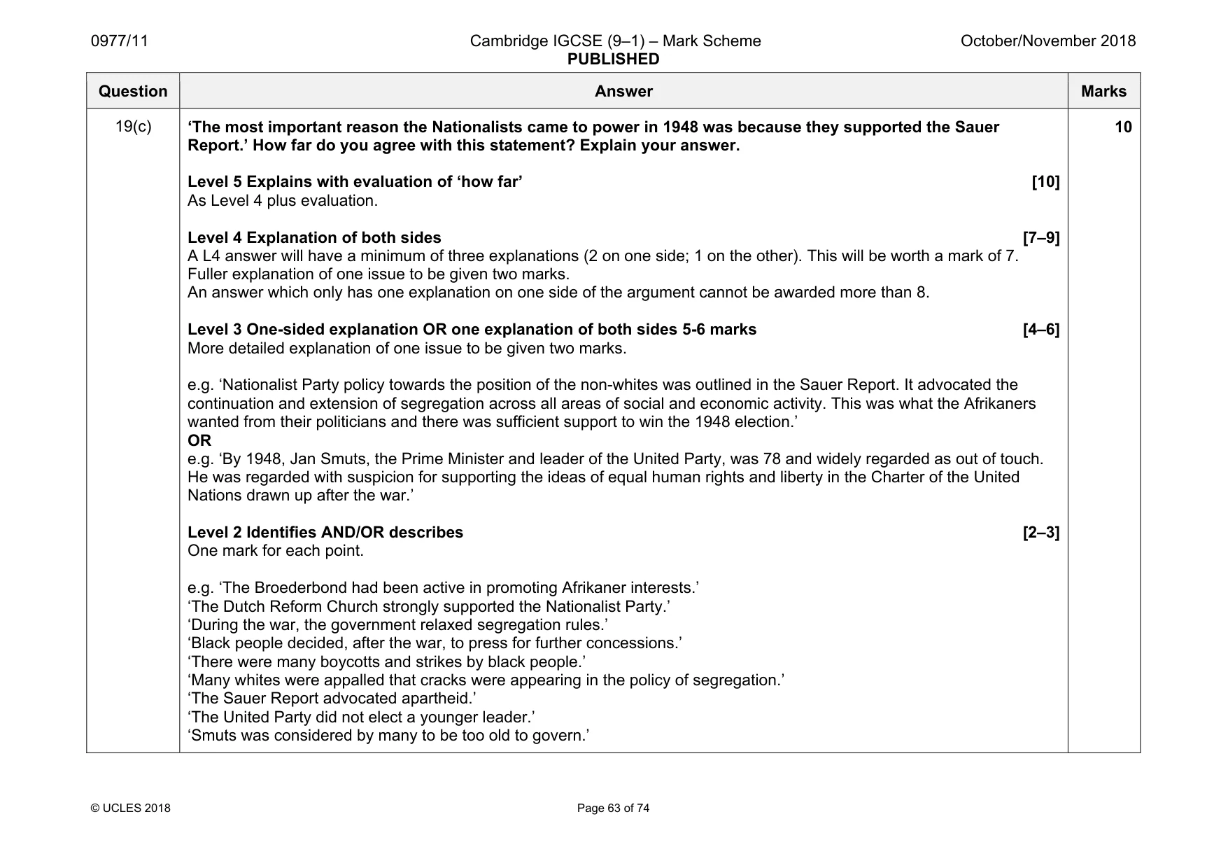 Mark scheme, page 63 of 74