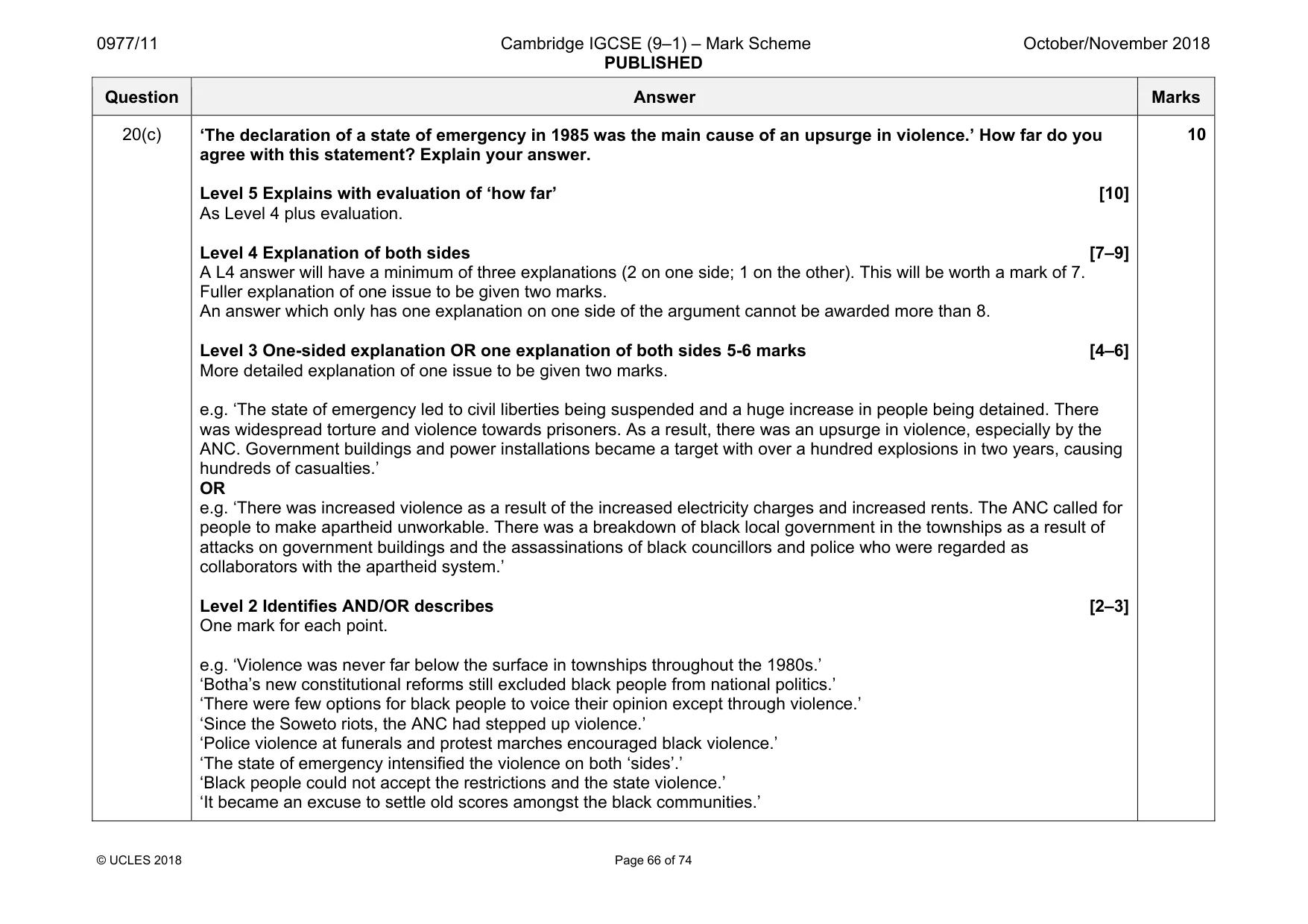 Mark scheme, page 66 of 74