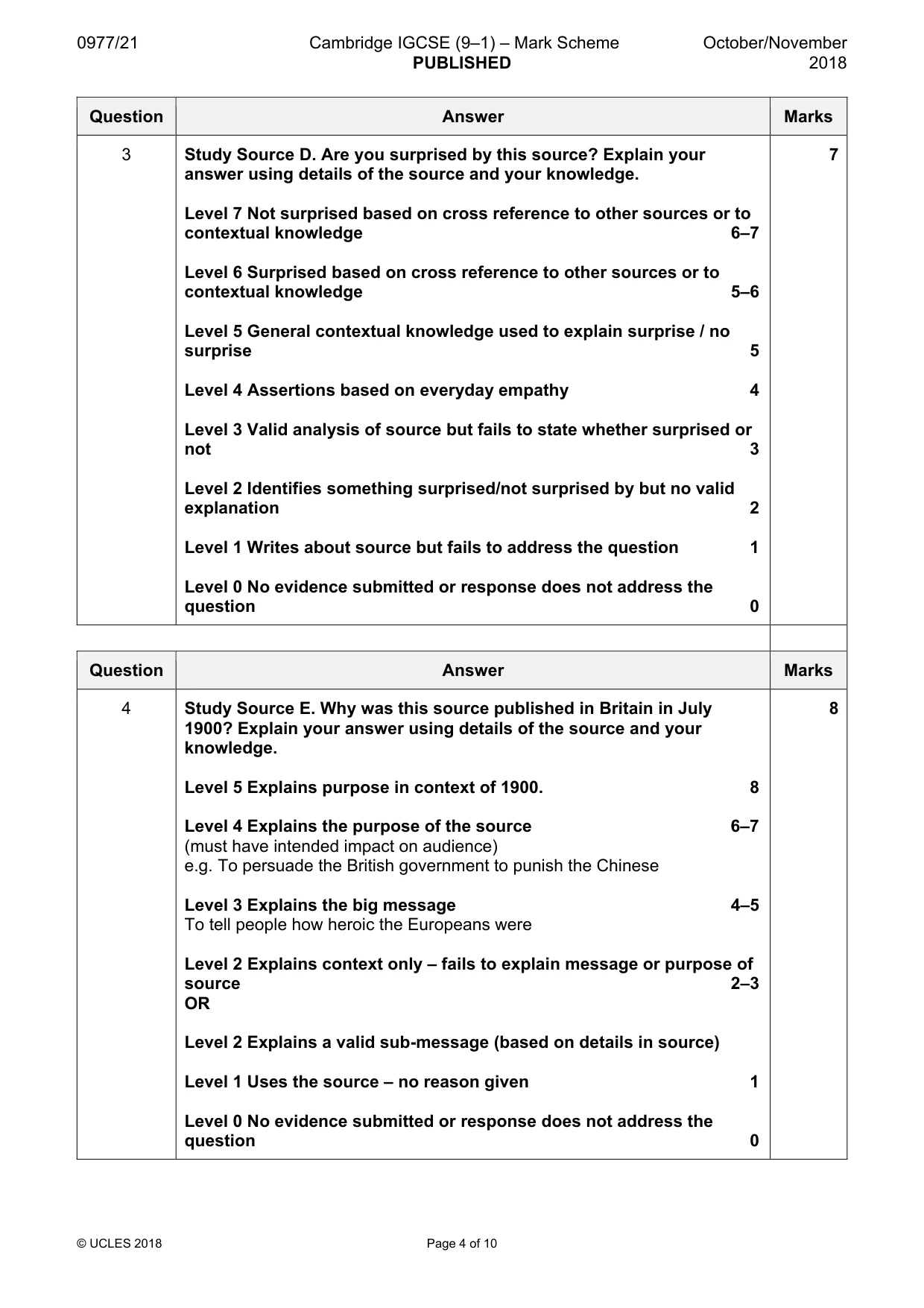 Mark scheme, page 4 of 10