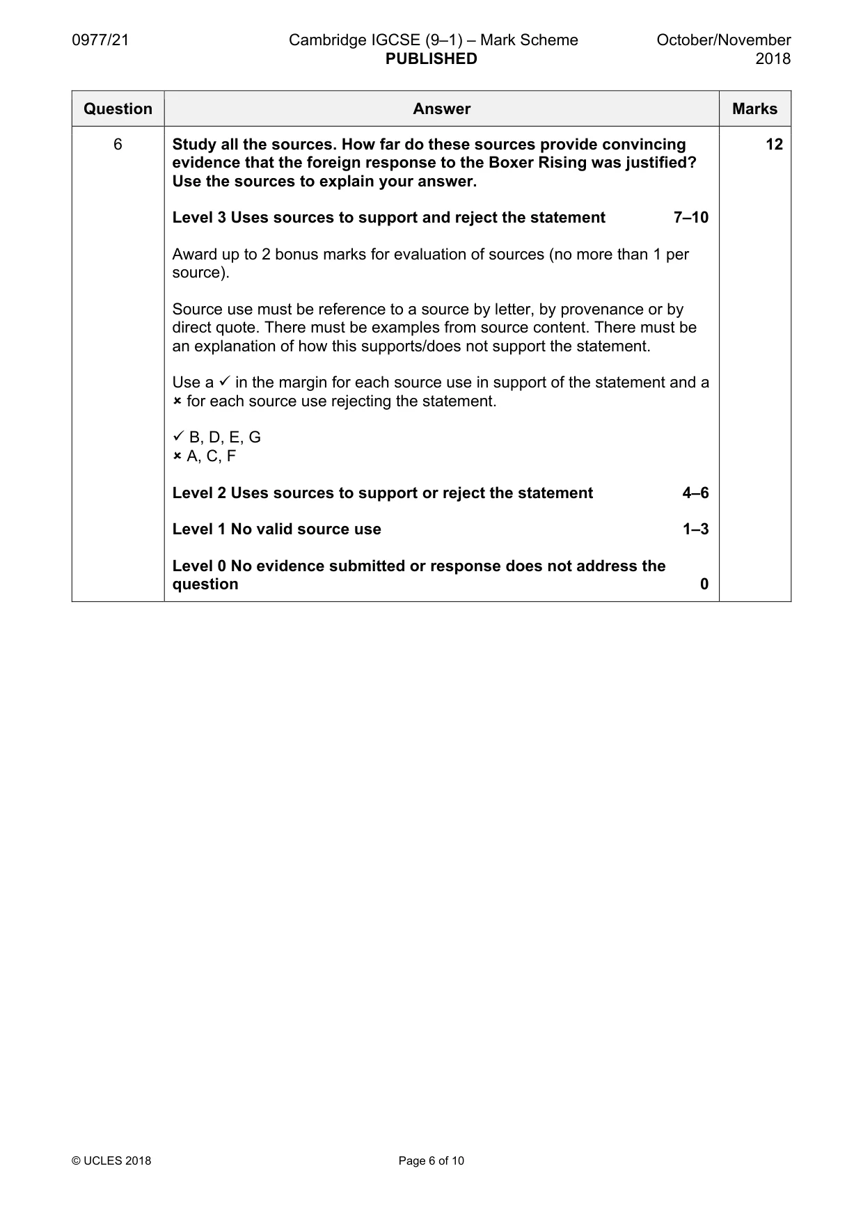 Mark scheme, page 6 of 10