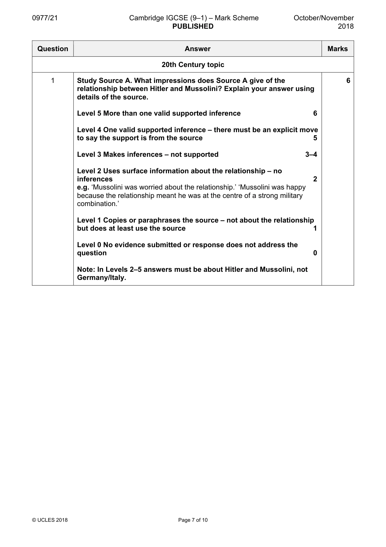 Mark scheme, page 7 of 10