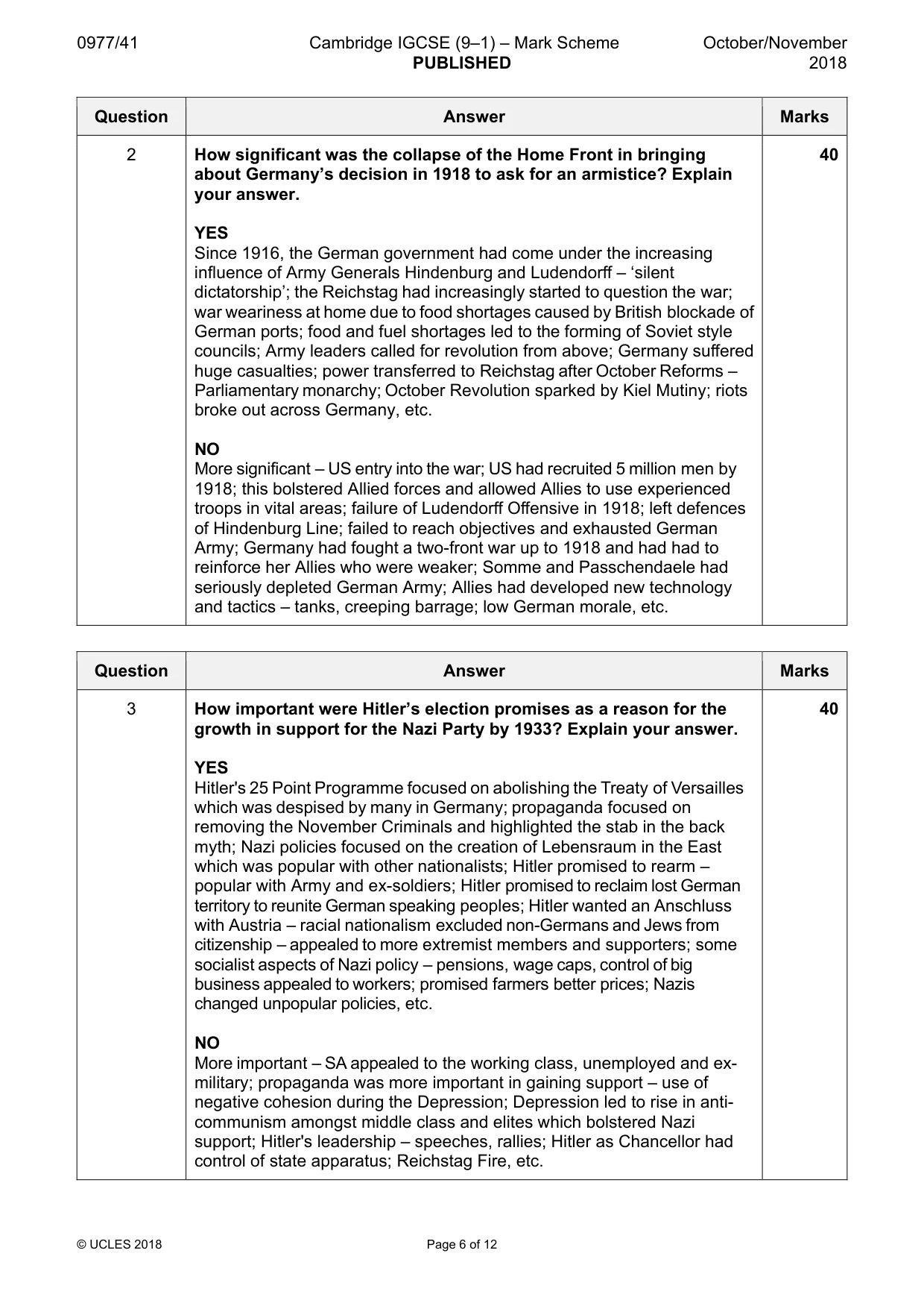Mark scheme, page 6 of 12